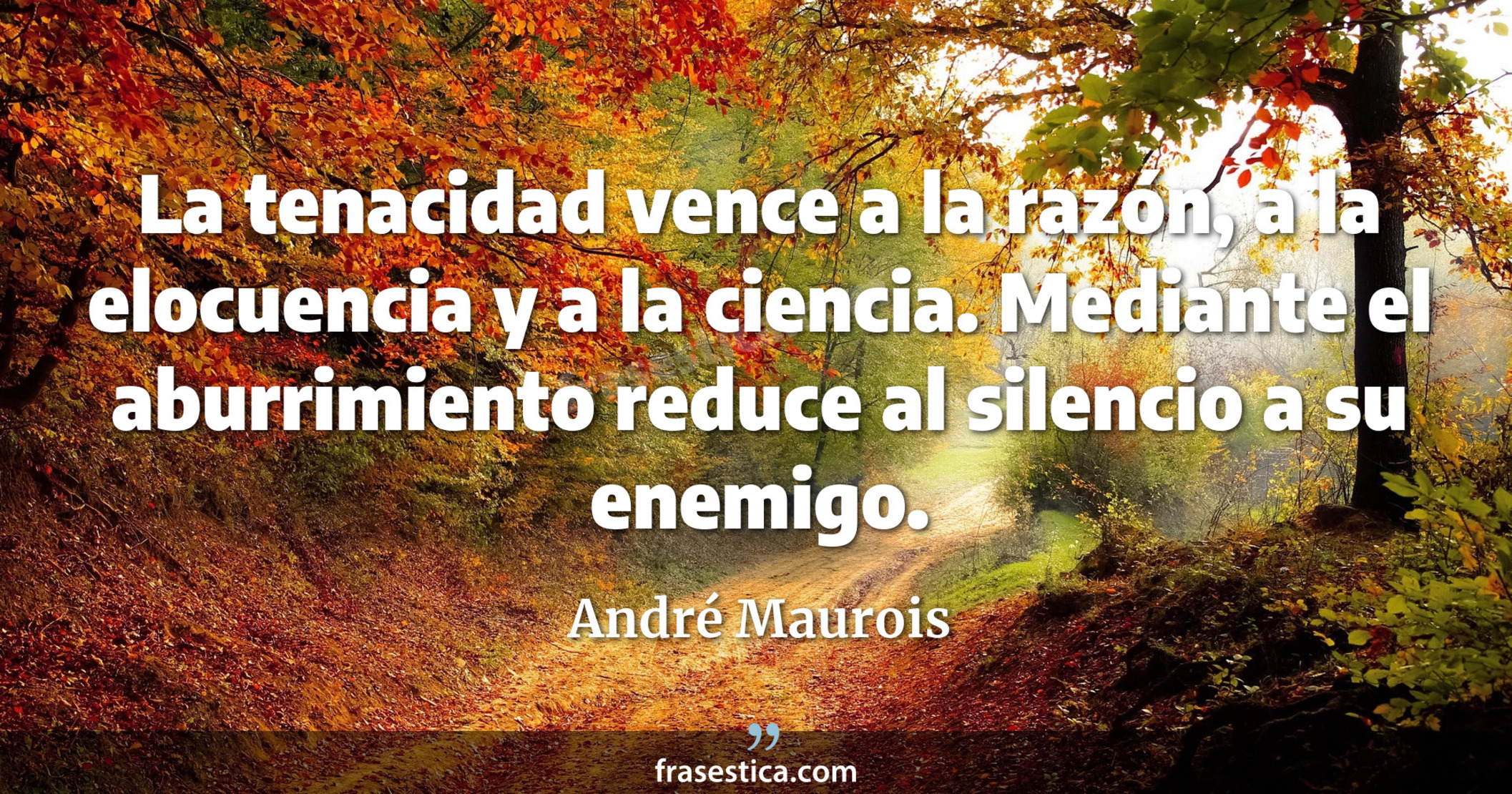La tenacidad vence a la razón, a la elocuencia y a la ciencia. Mediante el aburrimiento reduce al silencio a su enemigo. - André Maurois