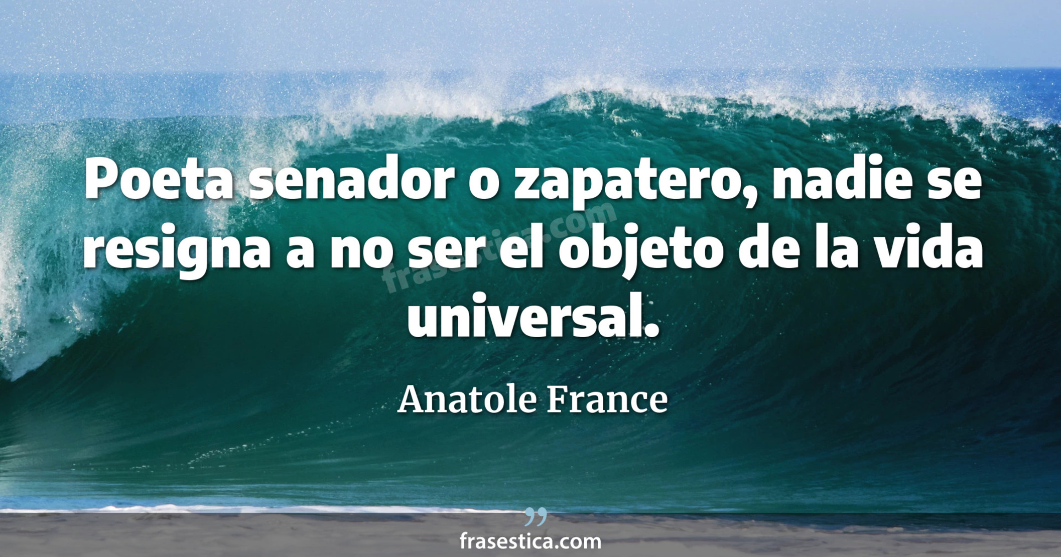 Poeta senador o zapatero, nadie se resigna a no ser el objeto de la vida universal. - Anatole France