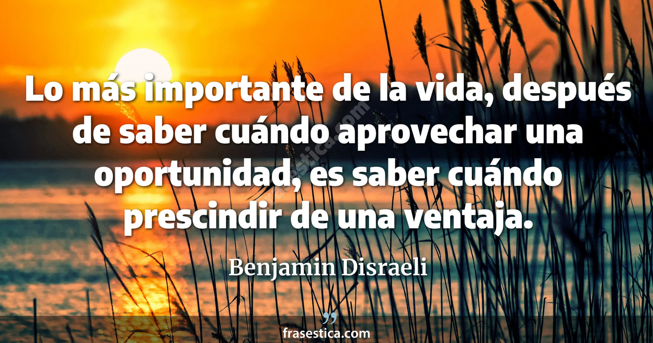 Lo más importante de la vida, después de saber cuándo aprovechar una oportunidad, es saber cuándo prescindir de una ventaja. - Benjamin Disraeli