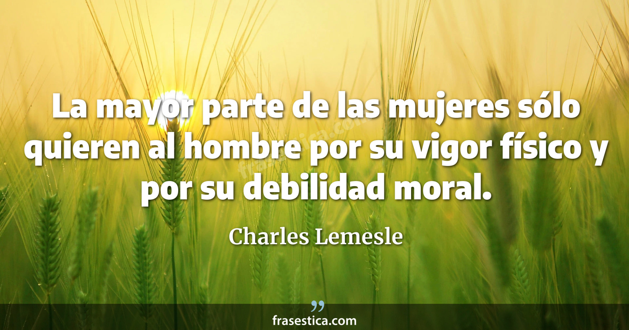 La mayor parte de las mujeres sólo quieren al hombre por su  vigor físico y por su debilidad moral. - Charles Lemesle