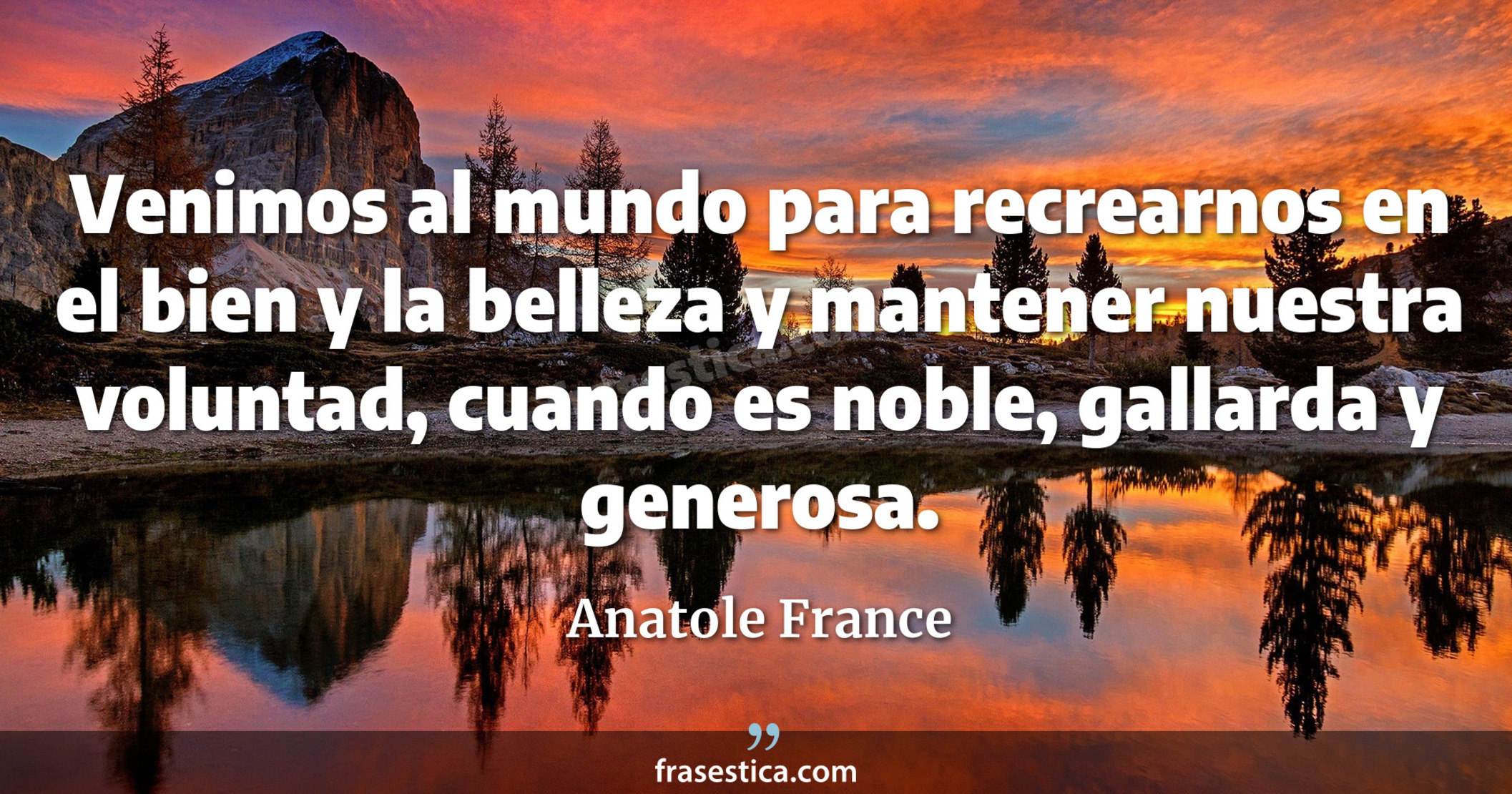 Venimos al mundo para recrearnos en el bien y la belleza y mantener nuestra voluntad, cuando es noble, gallarda y generosa. - Anatole France