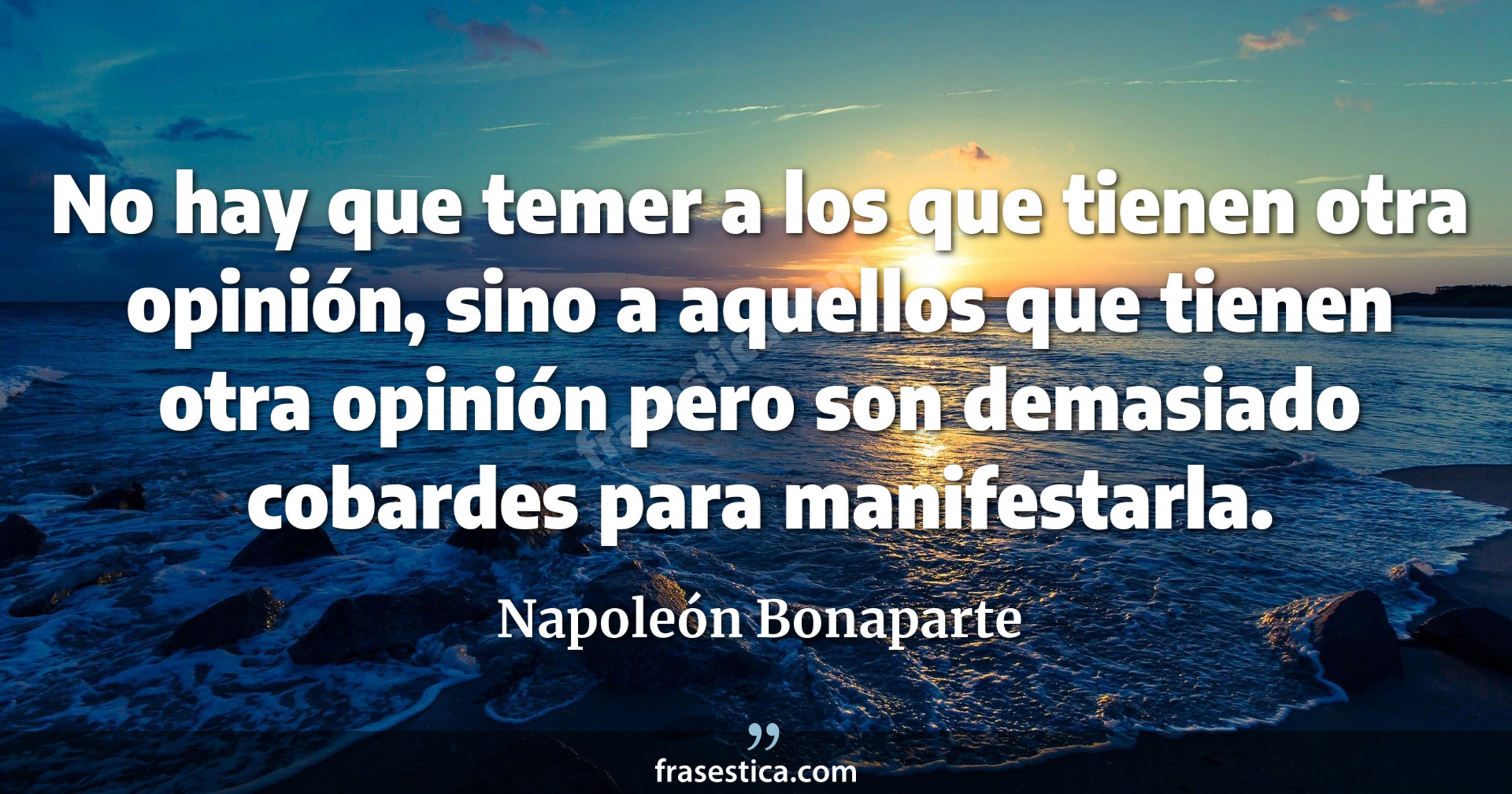 No hay que temer a los que tienen otra opinión, sino a aquellos que tienen otra opinión pero son demasiado cobardes para manifestarla. - Napoleón Bonaparte