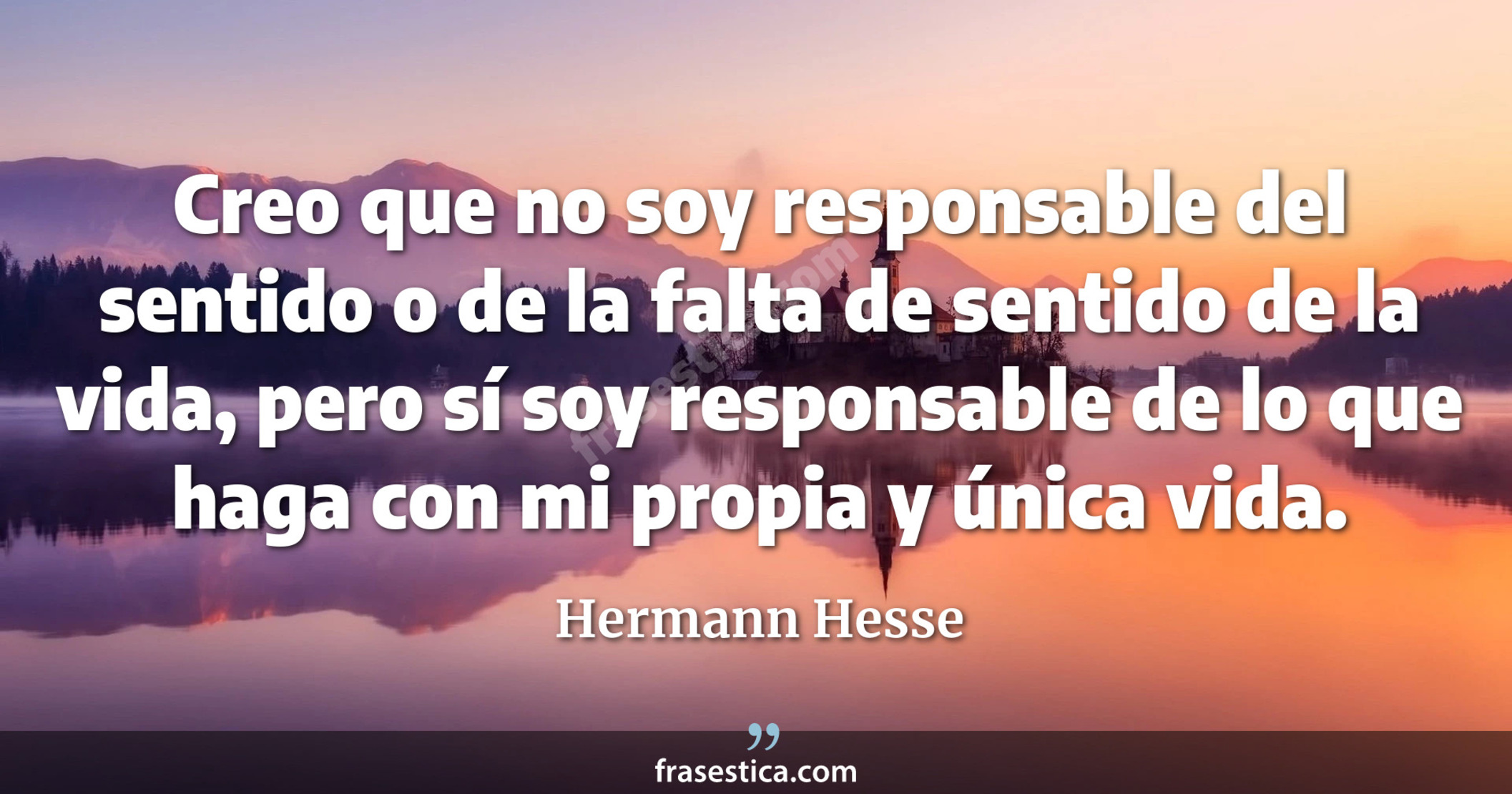 Creo que no soy responsable del sentido o de la falta de sentido de la vida, pero sí soy responsable de lo que haga con mi propia y única vida. - Hermann Hesse