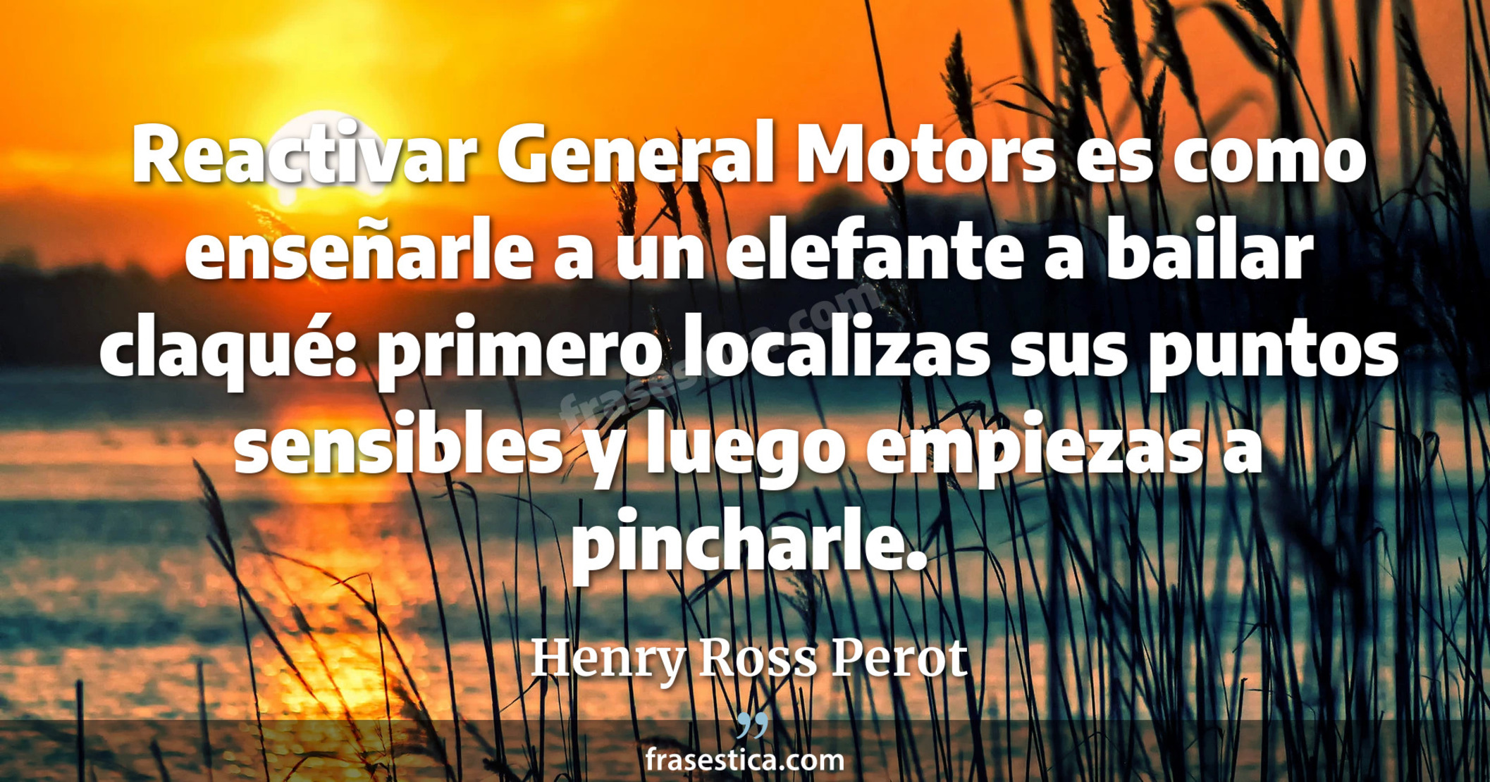 Reactivar General Motors es como enseñarle a un elefante a bailar claqué: primero localizas sus puntos sensibles y luego empiezas a pincharle. - Henry Ross Perot