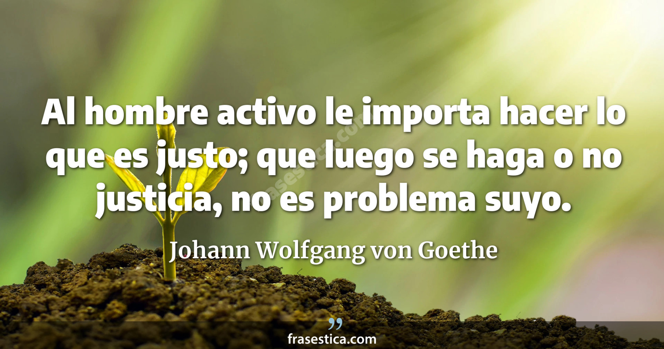 Al hombre activo le importa hacer lo que es justo; que luego se haga o no justicia, no es problema suyo. - Johann Wolfgang von Goethe