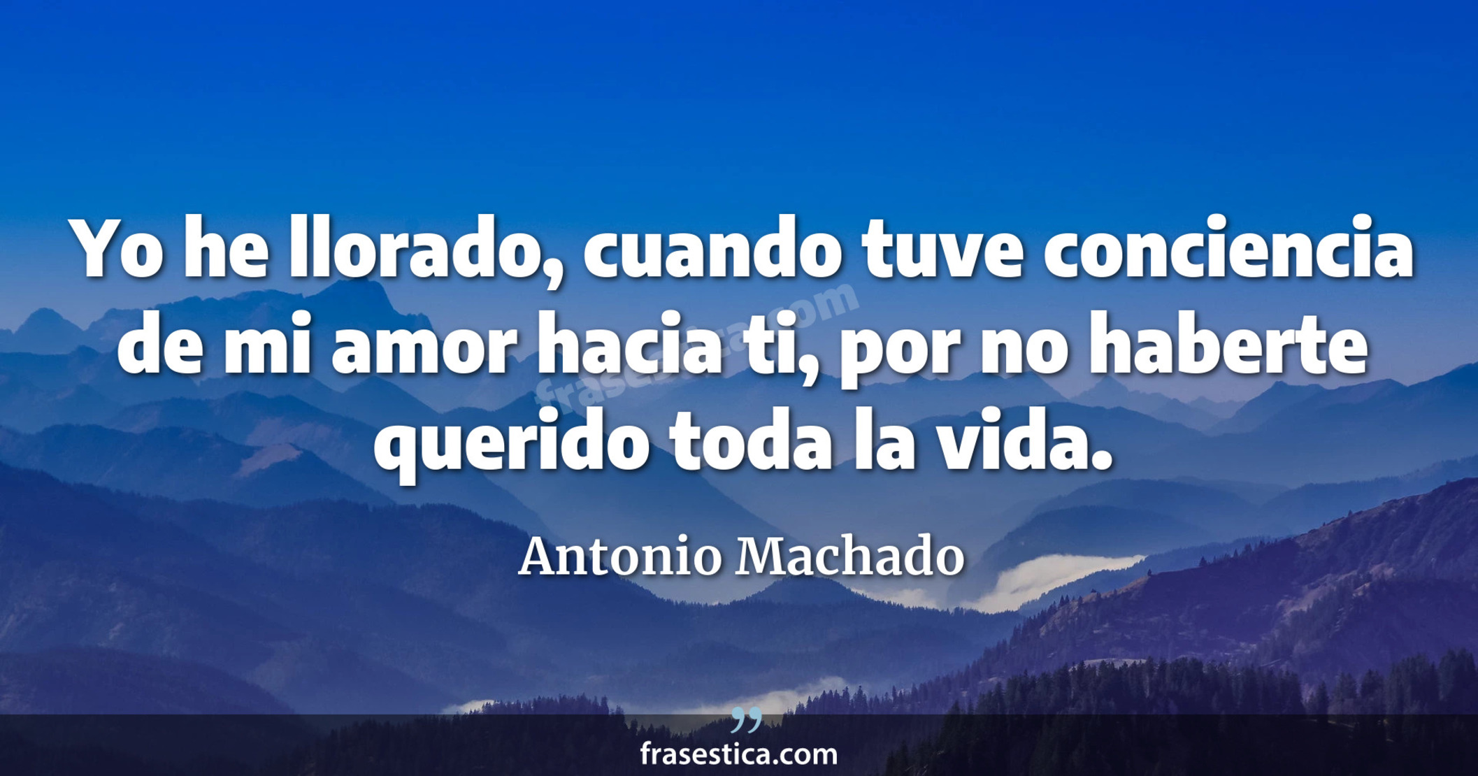 Yo he llorado, cuando tuve conciencia de mi amor hacia ti, por no haberte querido toda la vida. - Antonio Machado