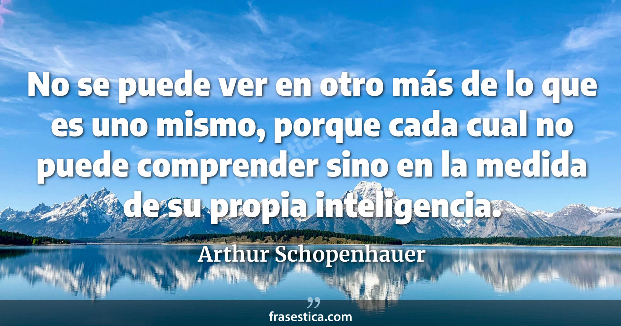 No se puede ver en otro más de lo que es uno mismo, porque cada cual no puede comprender sino en la medida de su propia inteligencia. - Arthur Schopenhauer