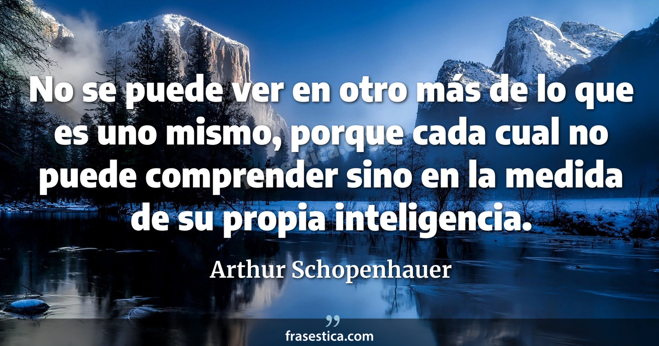 No se puede ver en otro más de lo que es uno mismo, porque cada cual no puede comprender sino en la medida de su propia inteligencia. - Arthur Schopenhauer