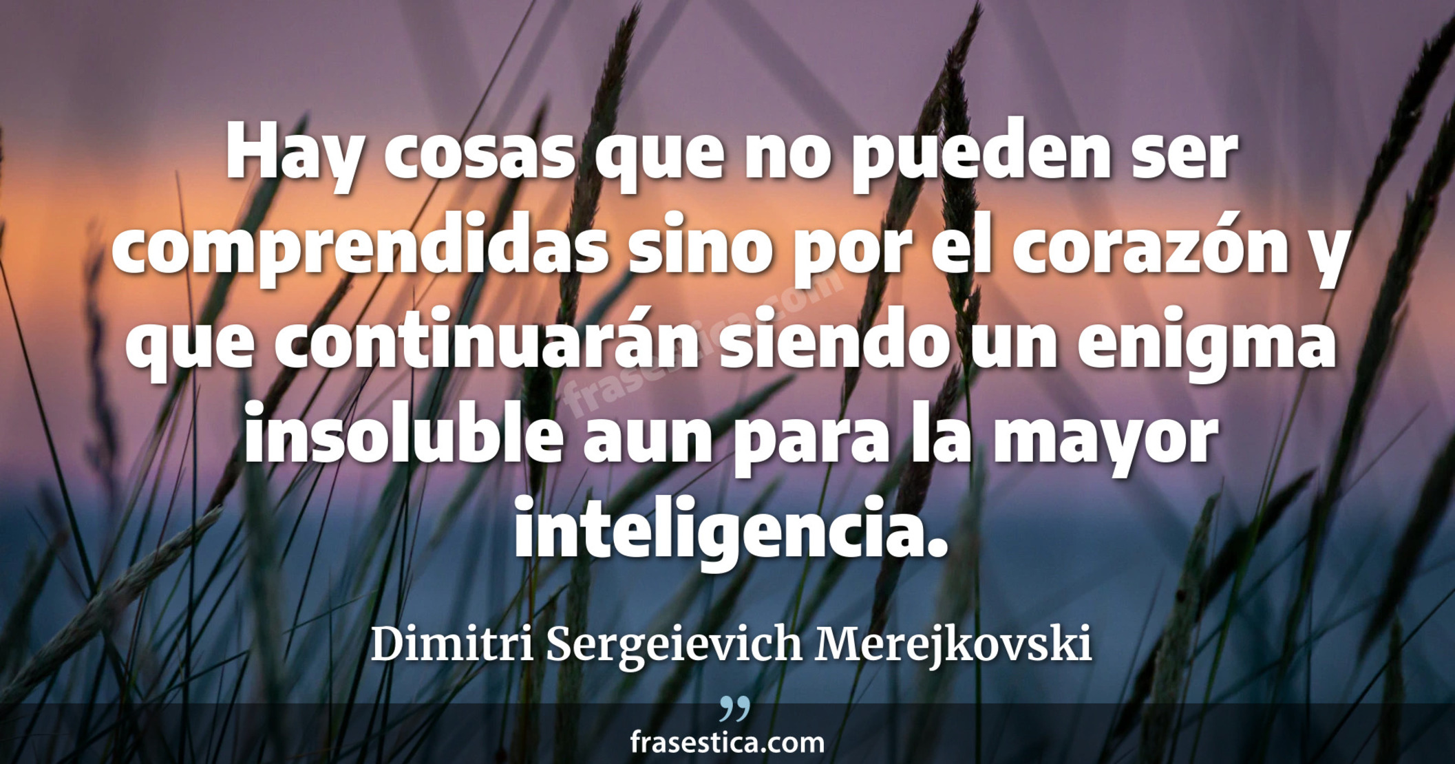 Hay cosas que no pueden ser comprendidas sino por el corazón y que continuarán siendo un enigma insoluble aun para la mayor inteligencia. - Dimitri Sergeievich Merejkovski