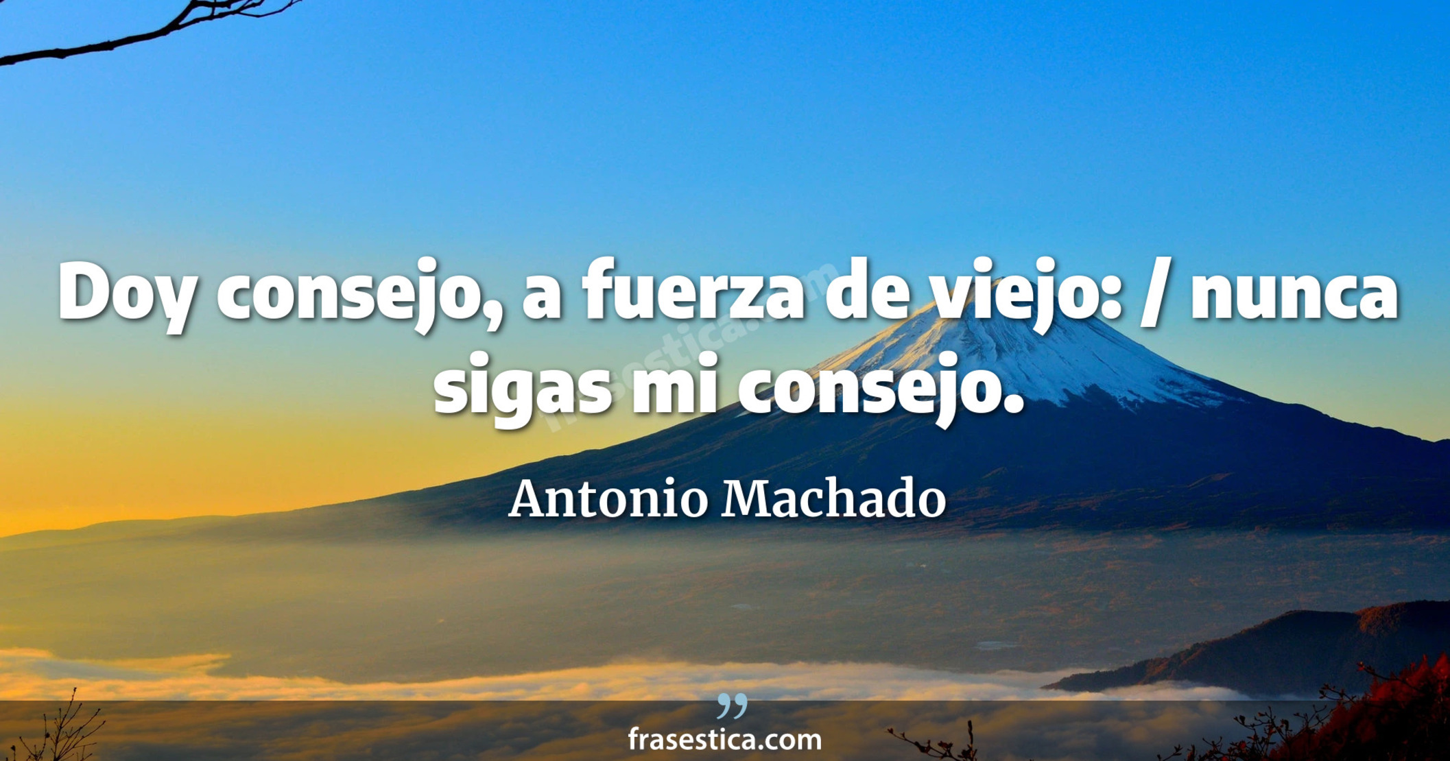 Doy consejo, a fuerza de viejo: / nunca sigas mi consejo. - Antonio Machado