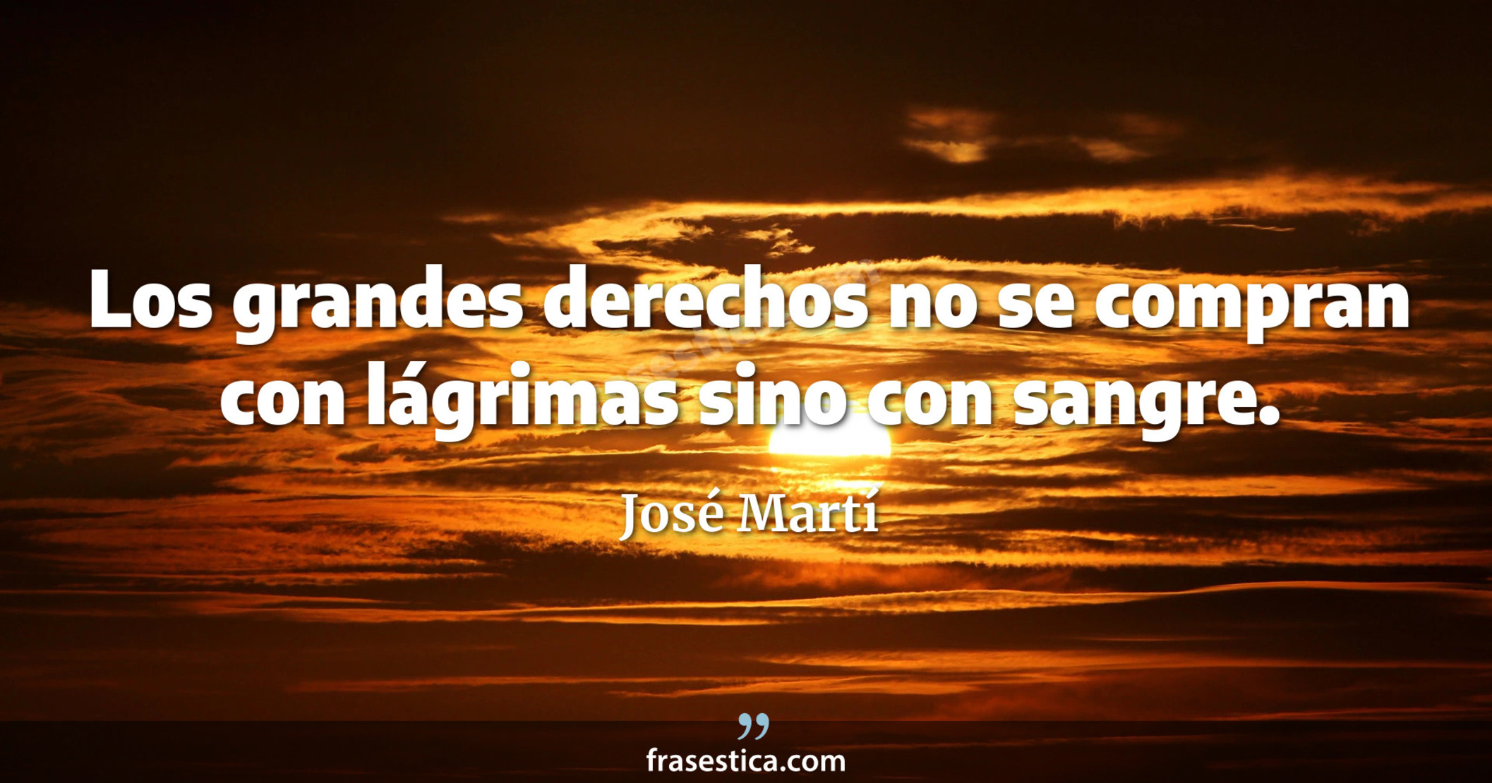 Los grandes derechos no se compran con lágrimas sino con sangre. - José Martí