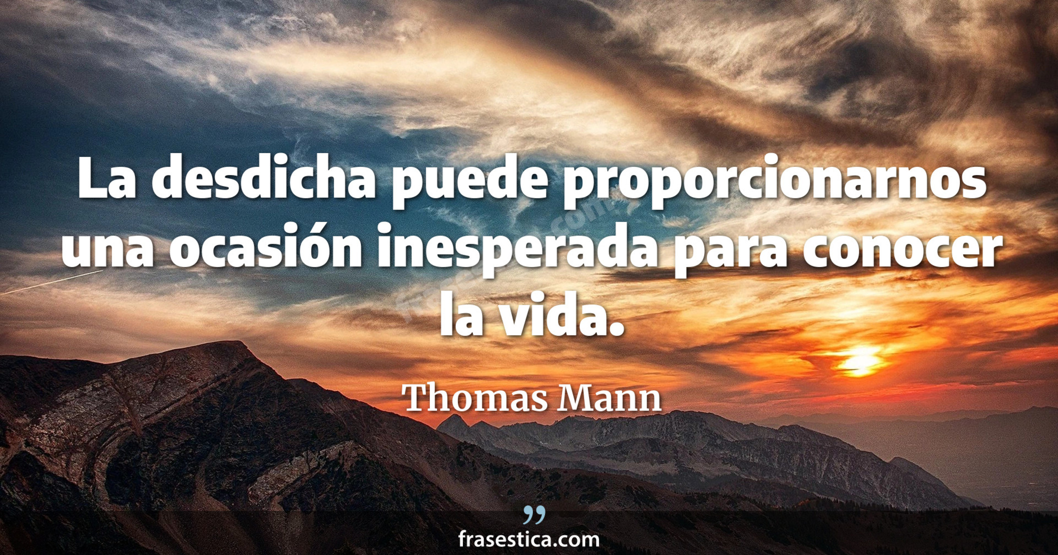 La desdicha puede proporcionarnos una ocasión inesperada para conocer la vida. - Thomas Mann