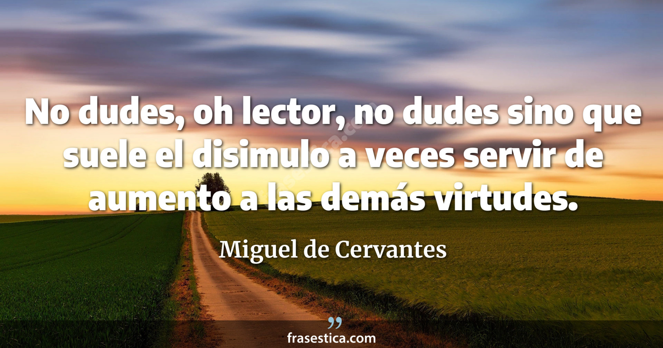 No dudes, oh lector, no dudes sino que suele el disimulo a veces servir de aumento a las demás virtudes. - Miguel de Cervantes