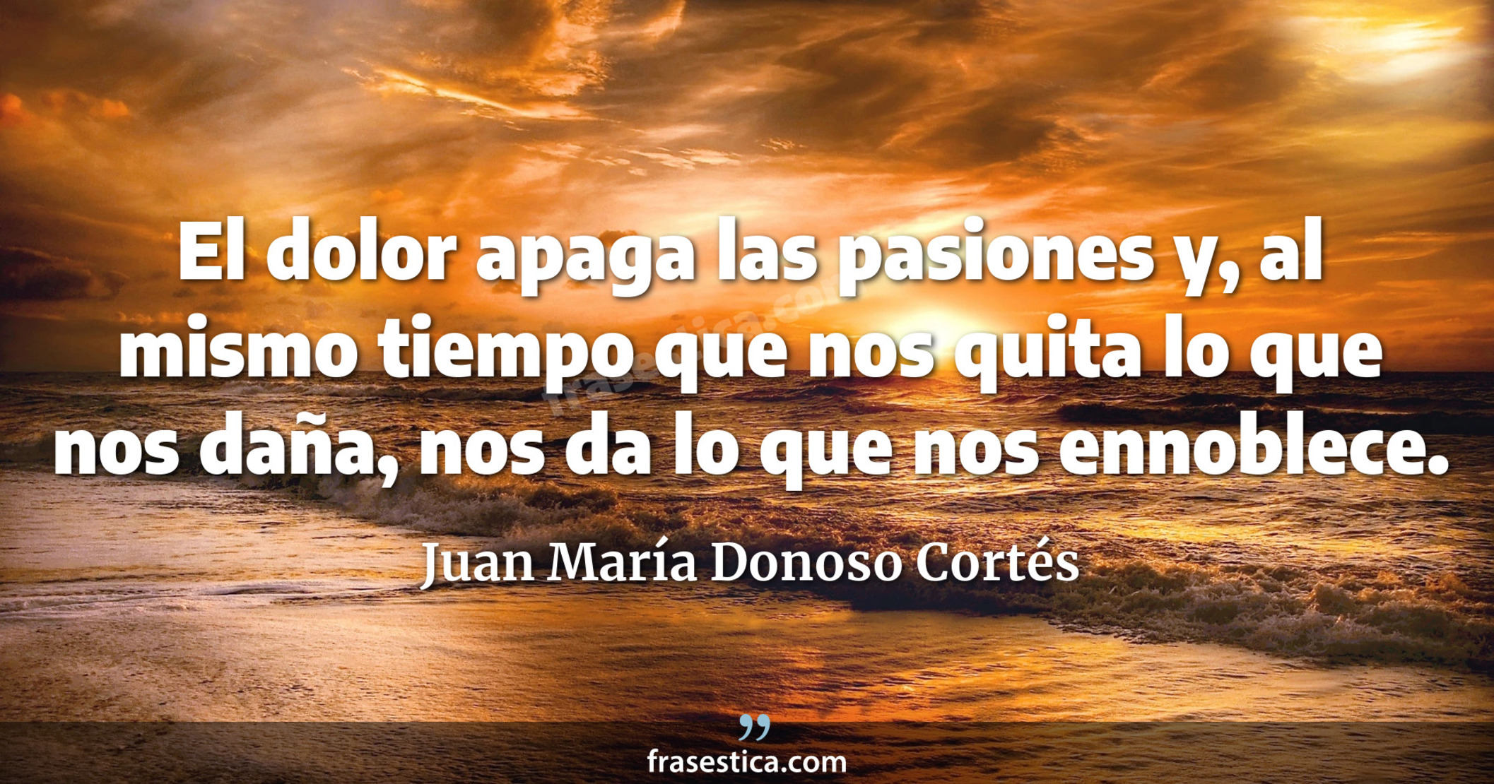 El dolor apaga las pasiones y, al mismo tiempo que nos quita lo que nos daña, nos da lo que nos ennoblece. - Juan María Donoso Cortés