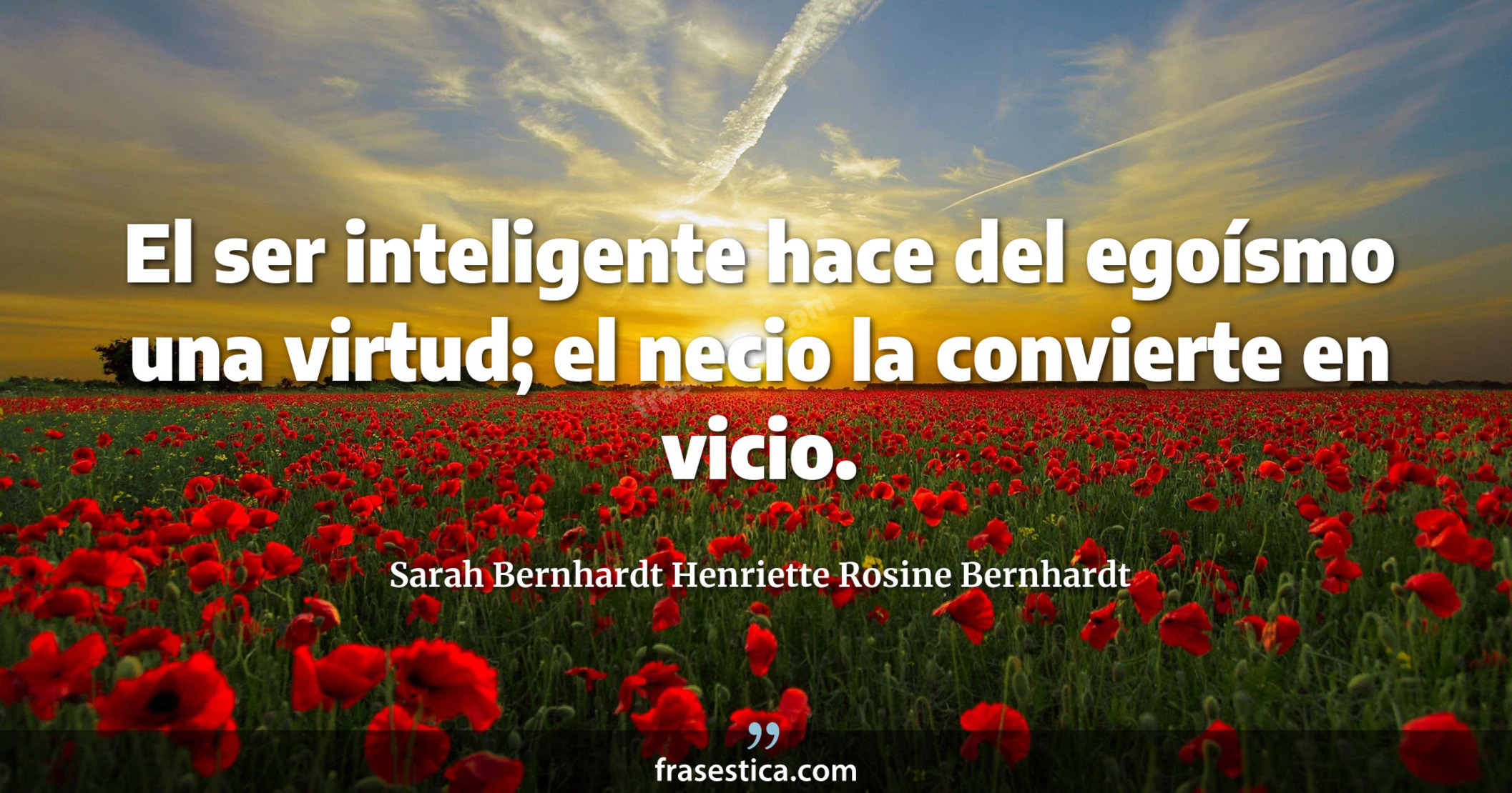 El ser inteligente hace del egoísmo una virtud; el necio la convierte en vicio. - Sarah Bernhardt Henriette Rosine Bernhardt