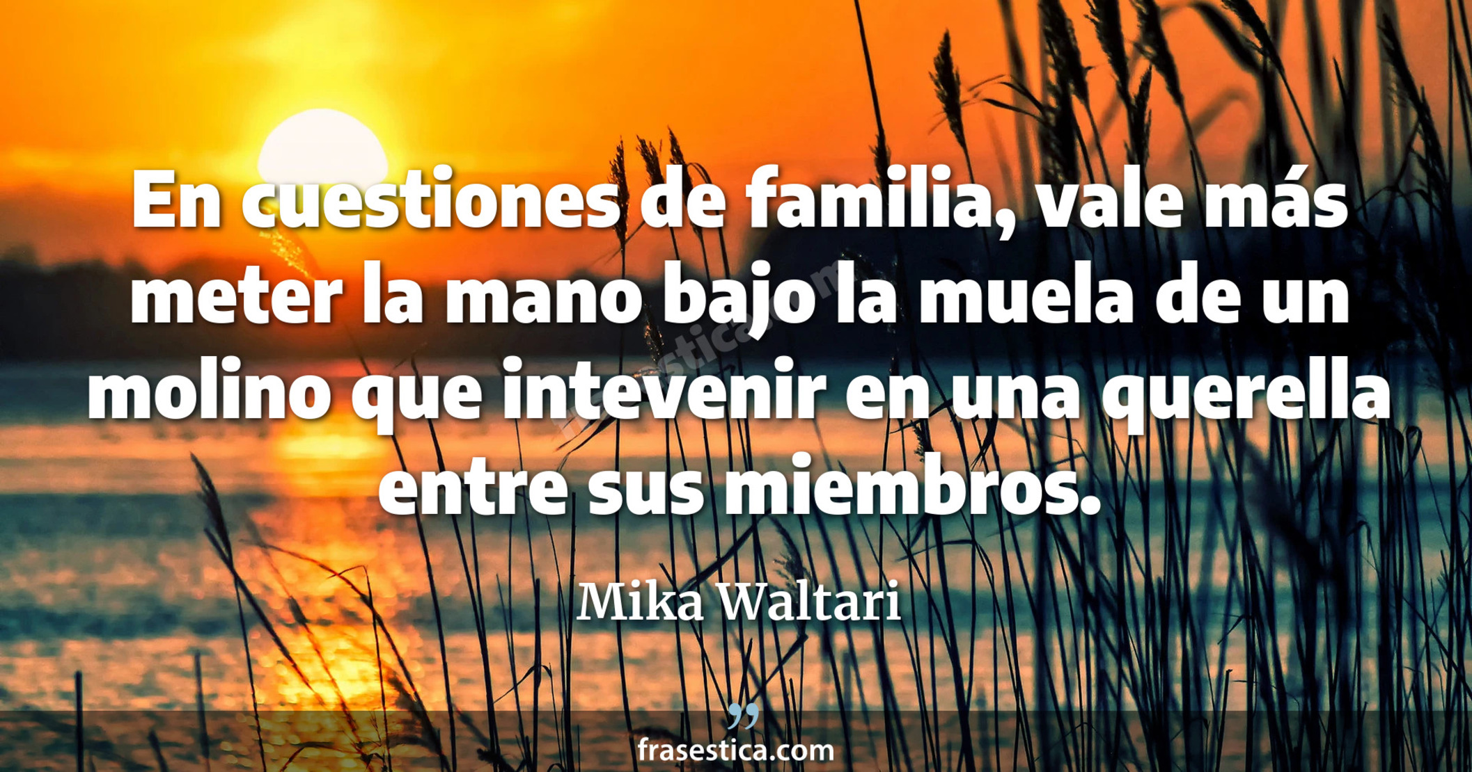 En cuestiones de familia, vale más meter la mano bajo la muela de un molino que intevenir en una querella entre sus miembros. - Mika Waltari