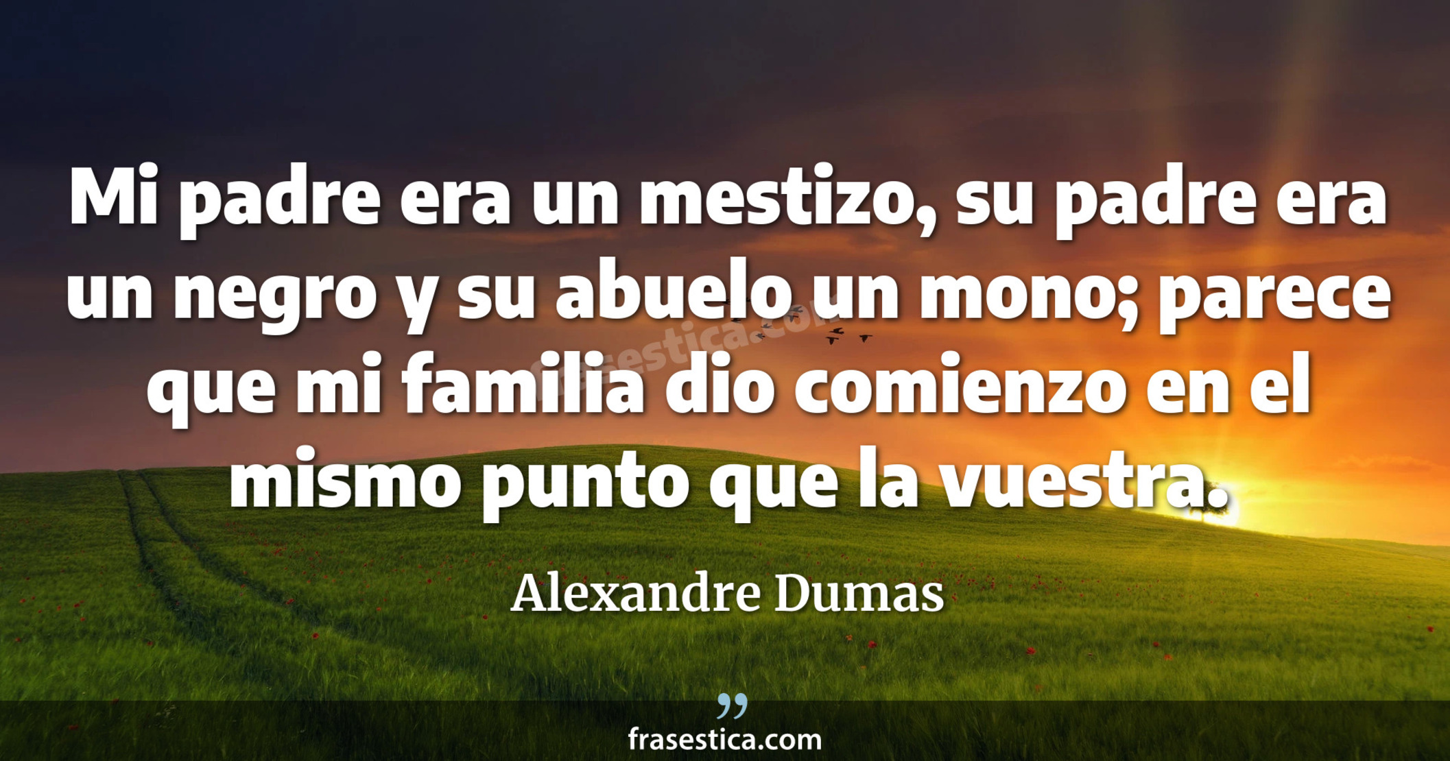 Mi padre era un mestizo, su padre era un negro y su abuelo un mono; parece que mi familia dio comienzo en el mismo punto que la vuestra. - Alexandre Dumas