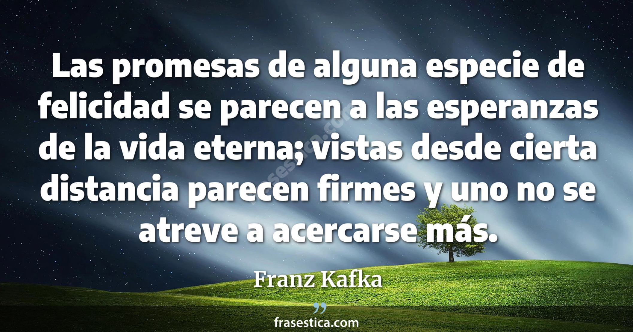 Las promesas de alguna especie de felicidad se parecen a las esperanzas de la vida eterna; vistas desde cierta distancia parecen firmes y uno no se atreve a acercarse más. - Franz Kafka