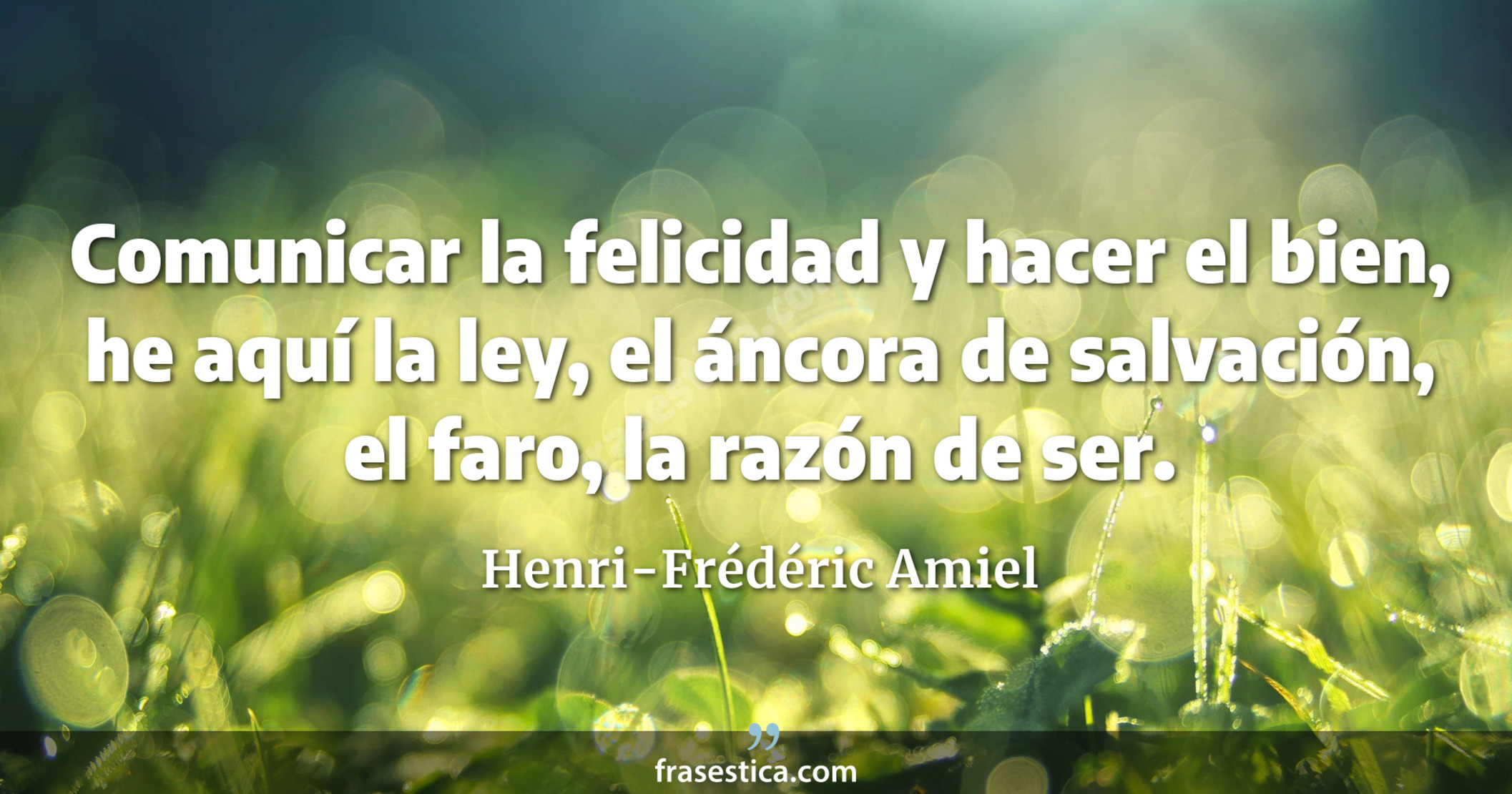 Comunicar la felicidad y hacer el bien, he aquí la ley, el áncora de salvación, el faro, la razón de ser. - Henri-Frédéric Amiel