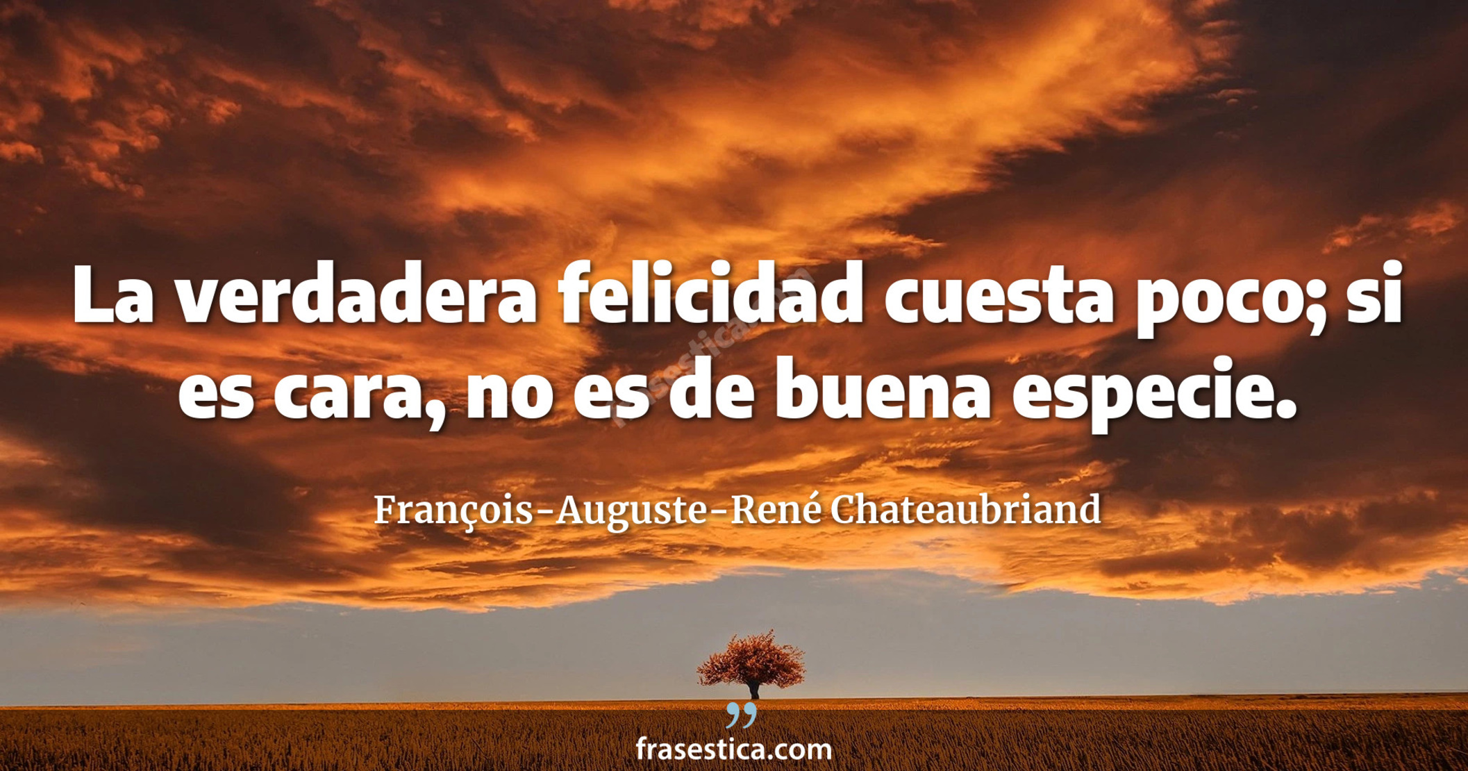 La verdadera felicidad cuesta poco; si es cara, no es de buena especie. - François-Auguste-René Chateaubriand