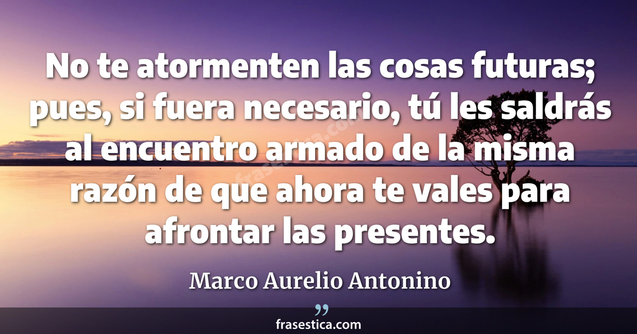 No te atormenten las cosas futuras; pues, si fuera necesario, tú les saldrás al encuentro armado de la misma razón de que ahora te vales para afrontar las presentes. - Marco Aurelio Antonino