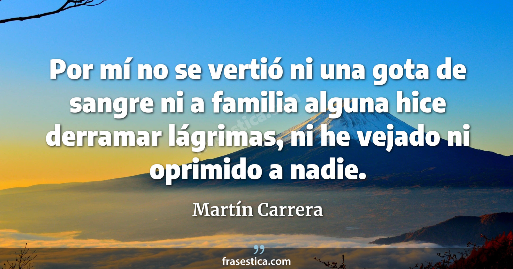 Por mí no se vertió ni una gota de sangre ni a familia alguna hice derramar lágrimas, ni he vejado ni oprimido a nadie. - Martín Carrera