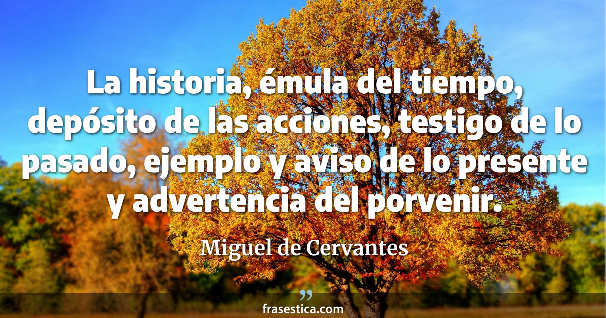 La historia, émula del tiempo, depósito de las acciones, testigo de lo pasado, ejemplo y aviso de lo presente y advertencia del porvenir. - Miguel de Cervantes