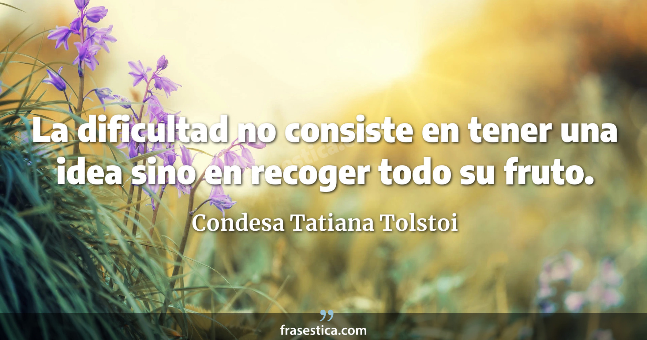 La dificultad no consiste en tener una idea sino en recoger todo su fruto. - Condesa Tatiana Tolstoi