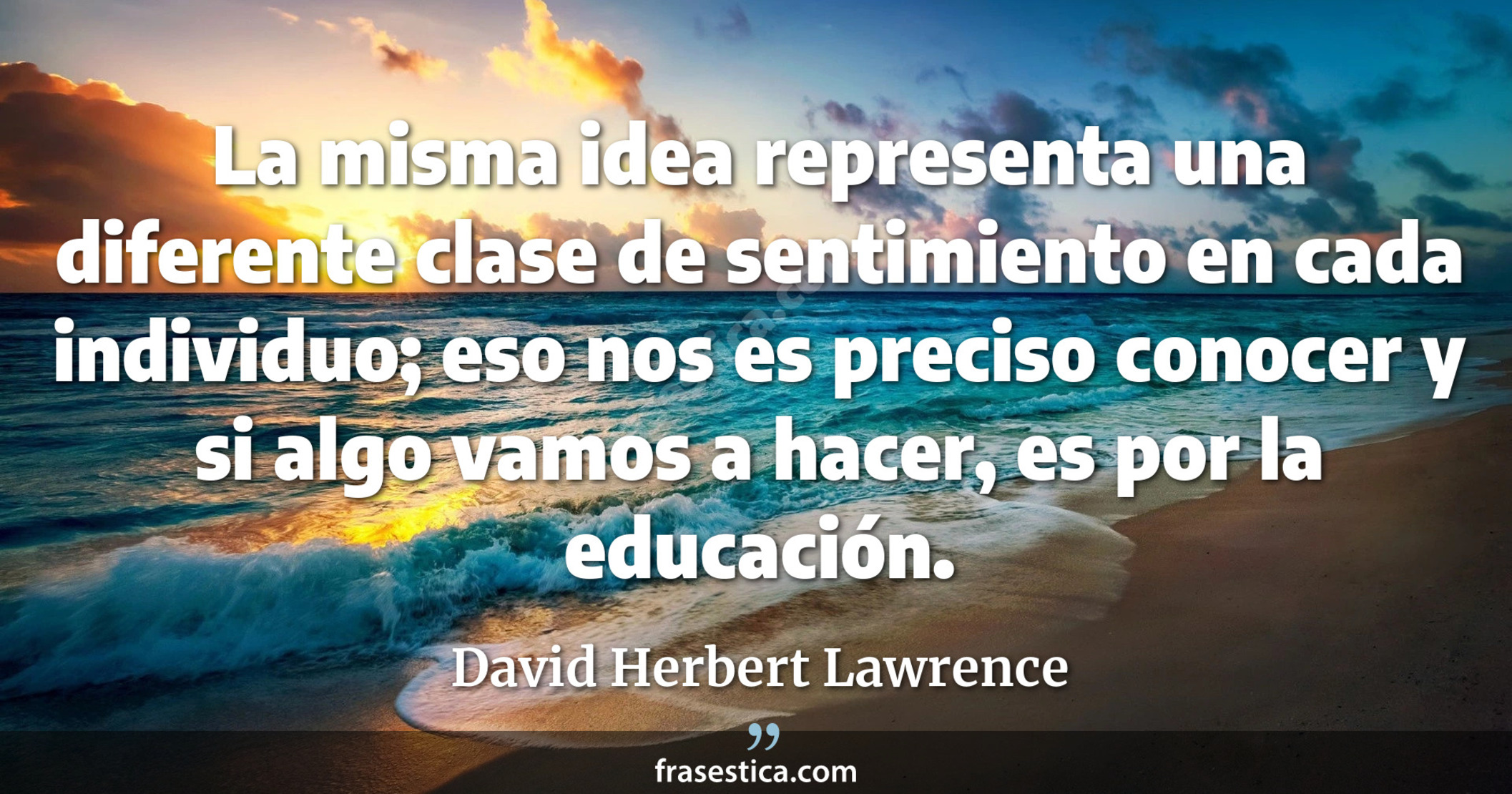 La misma idea representa una diferente clase de sentimiento en cada individuo; eso nos es preciso conocer y si algo vamos a hacer, es por la educación. - David Herbert Lawrence