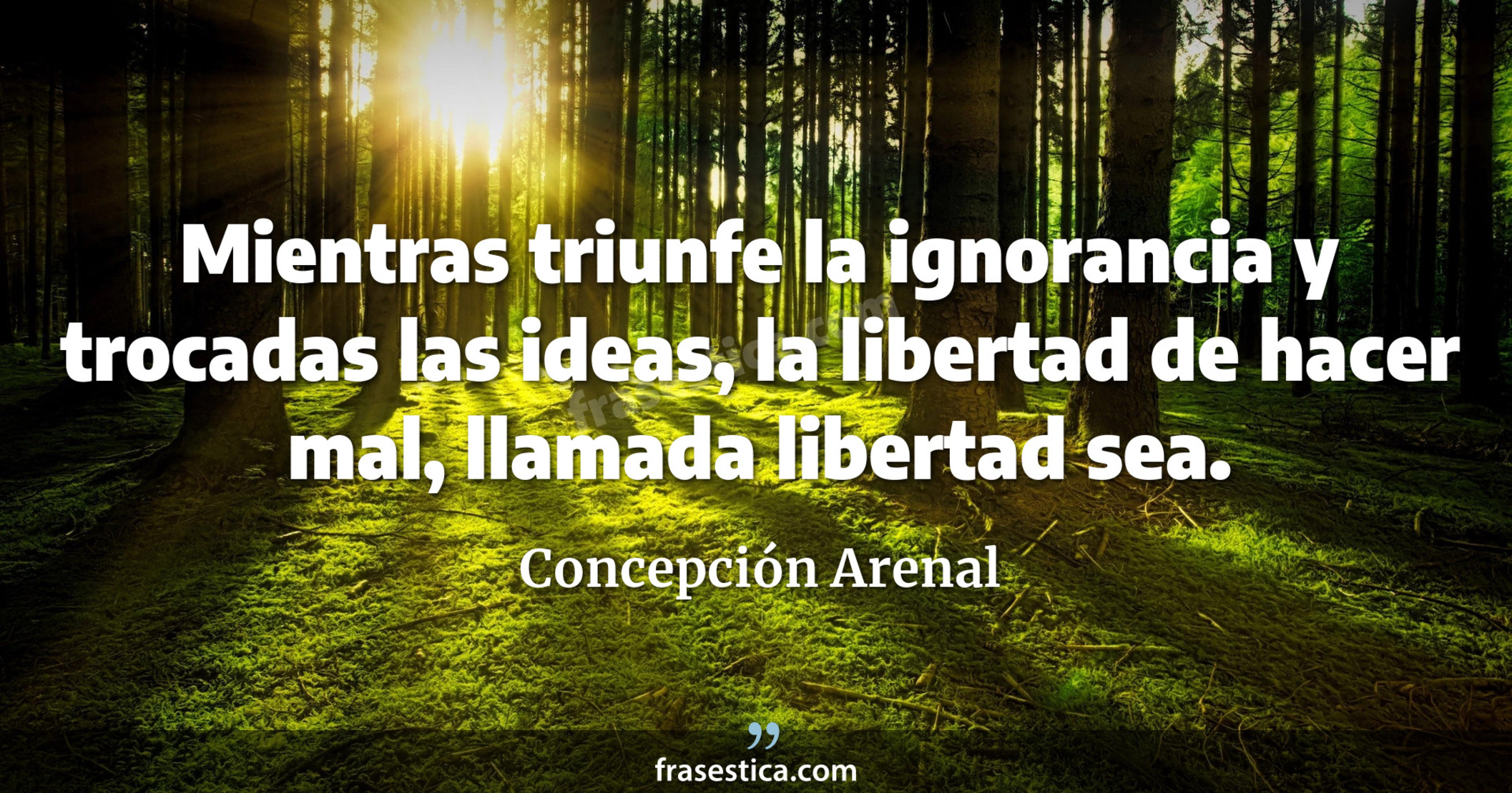 Mientras triunfe la ignorancia y trocadas las ideas, la libertad de hacer mal, llamada libertad sea. - Concepción Arenal