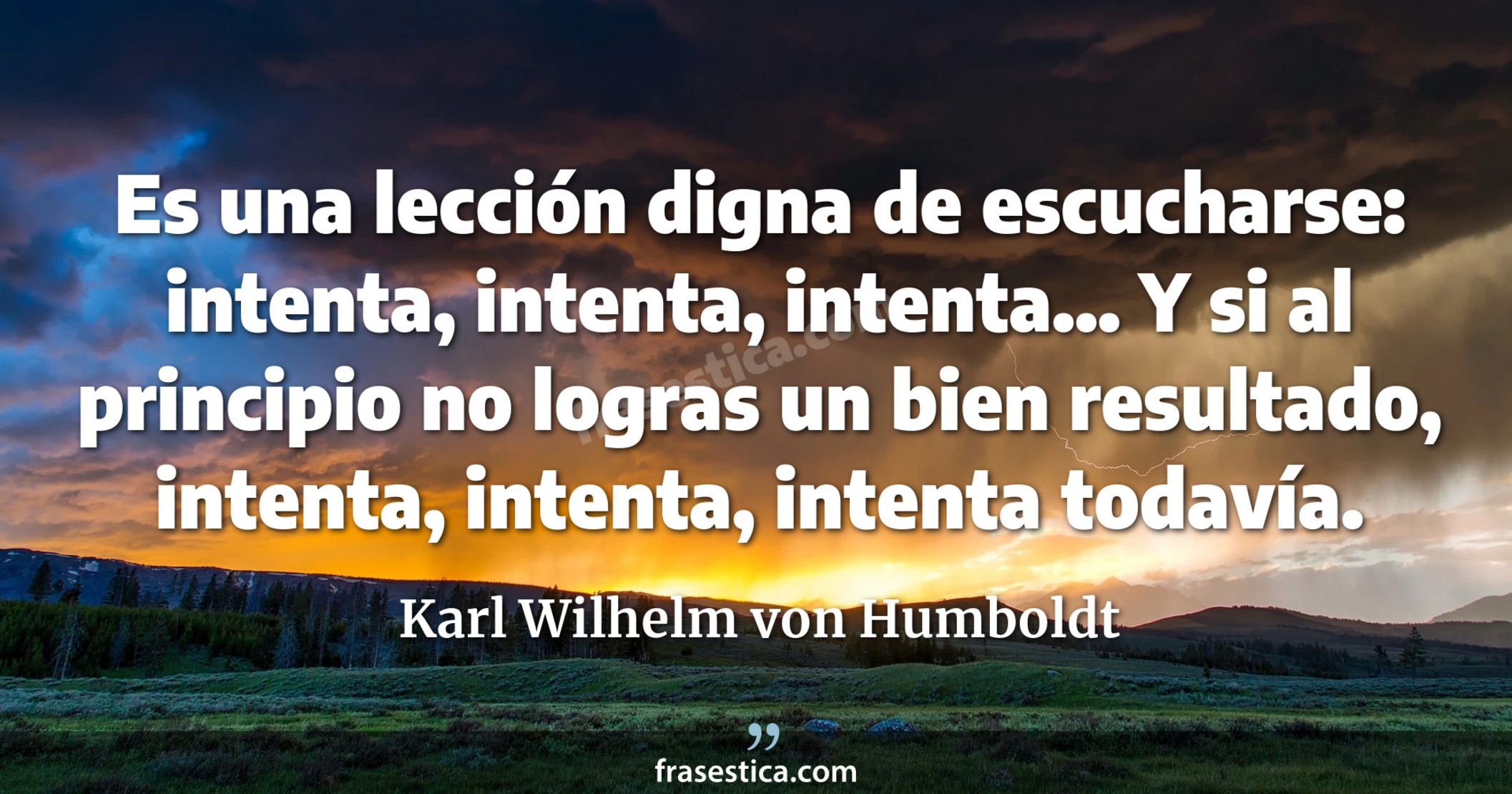Es una lección digna de escucharse: intenta, intenta, intenta... Y si al principio no logras un bien resultado, intenta, intenta, intenta todavía. - Karl Wilhelm von Humboldt