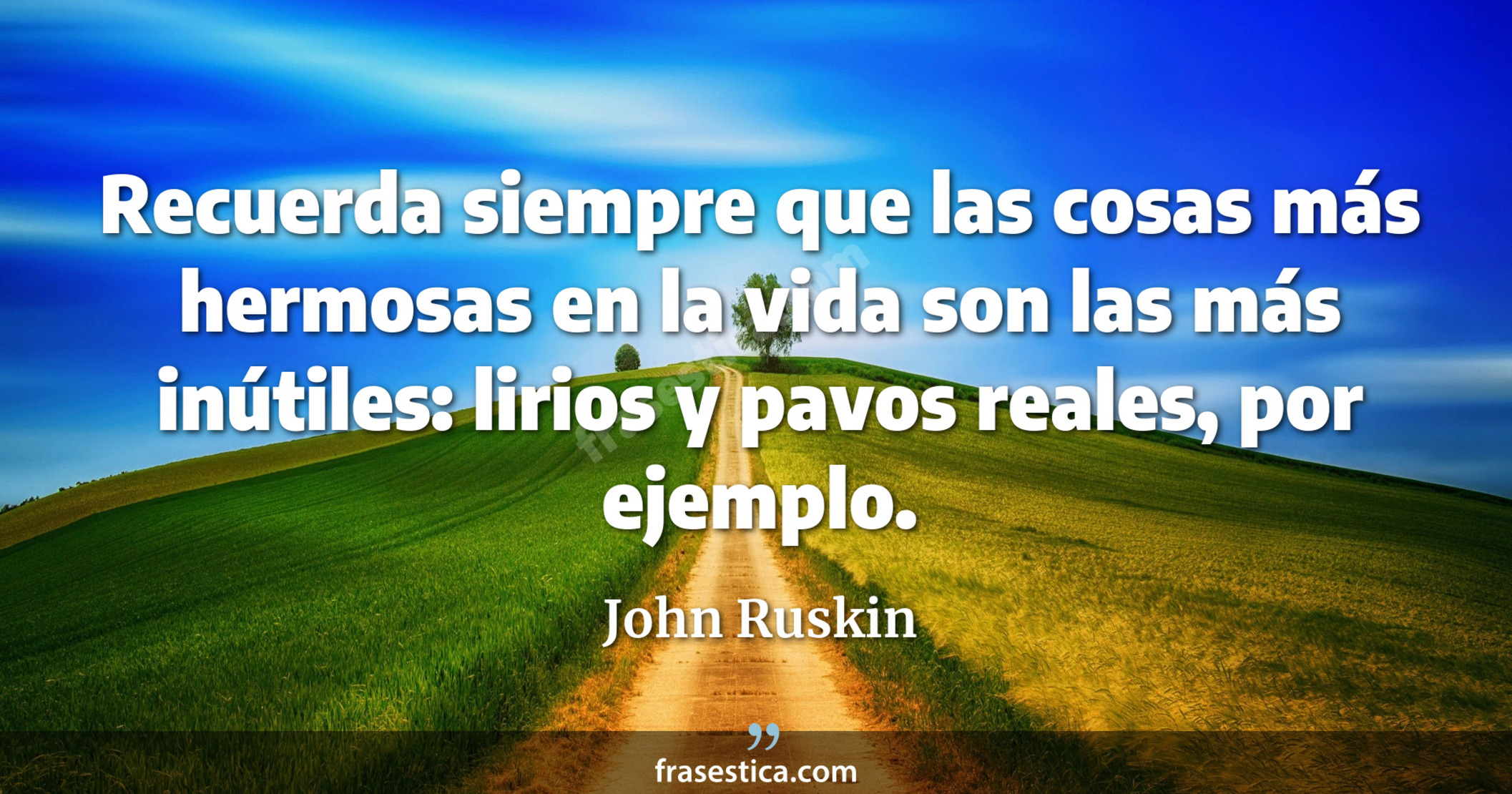 Recuerda siempre que las cosas más hermosas en la vida son las más inútiles: lirios y pavos reales, por ejemplo. - John Ruskin