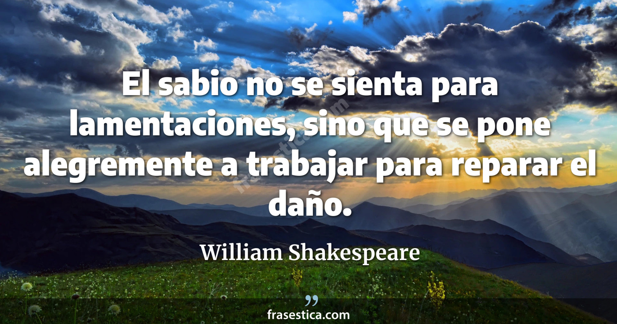El sabio no se sienta para lamentaciones, sino que se pone alegremente a trabajar para reparar el daño. - William Shakespeare