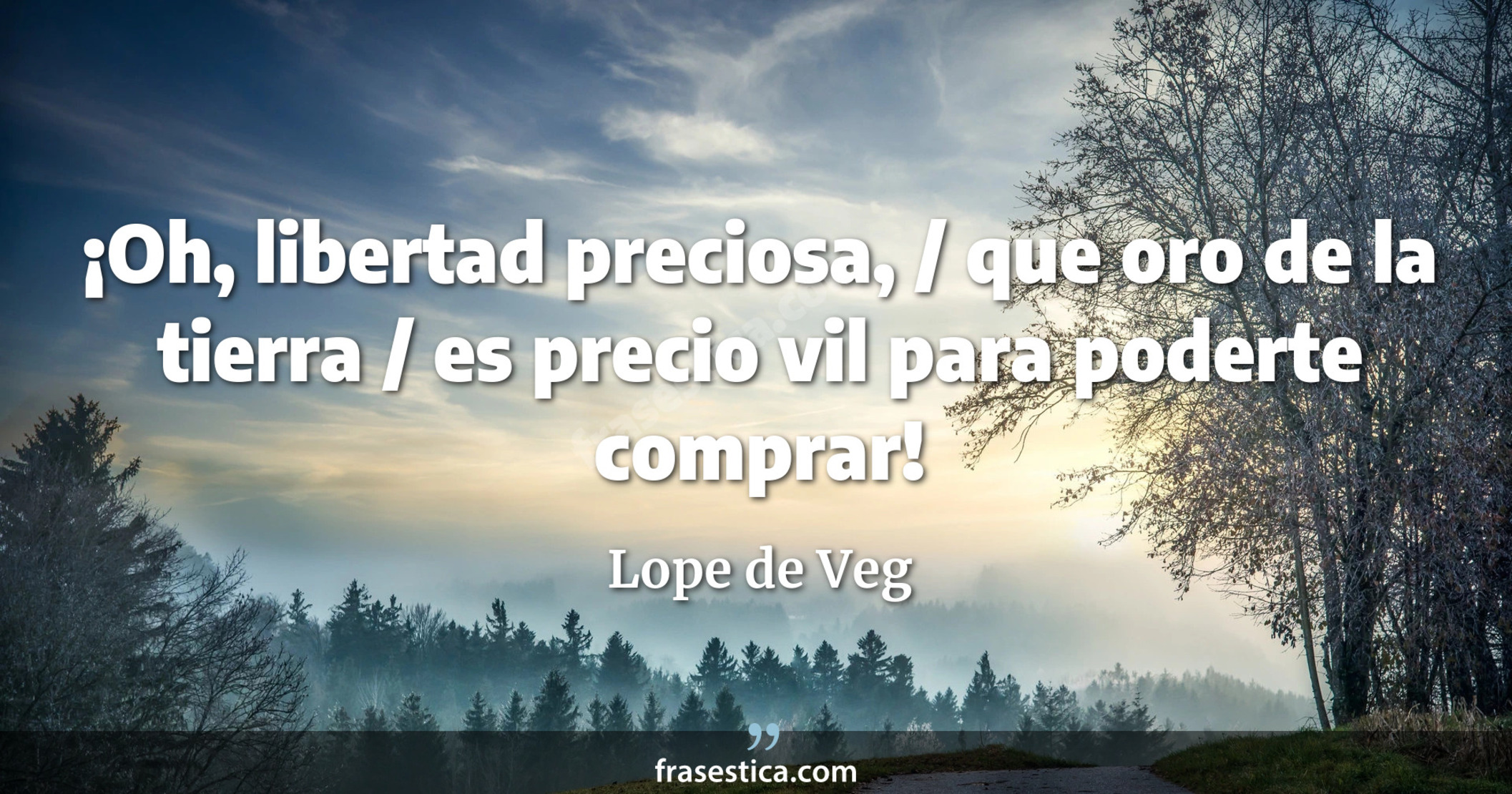 ¡Oh, libertad preciosa, / que oro de la tierra / es precio vil para poderte comprar! - Lope de Veg