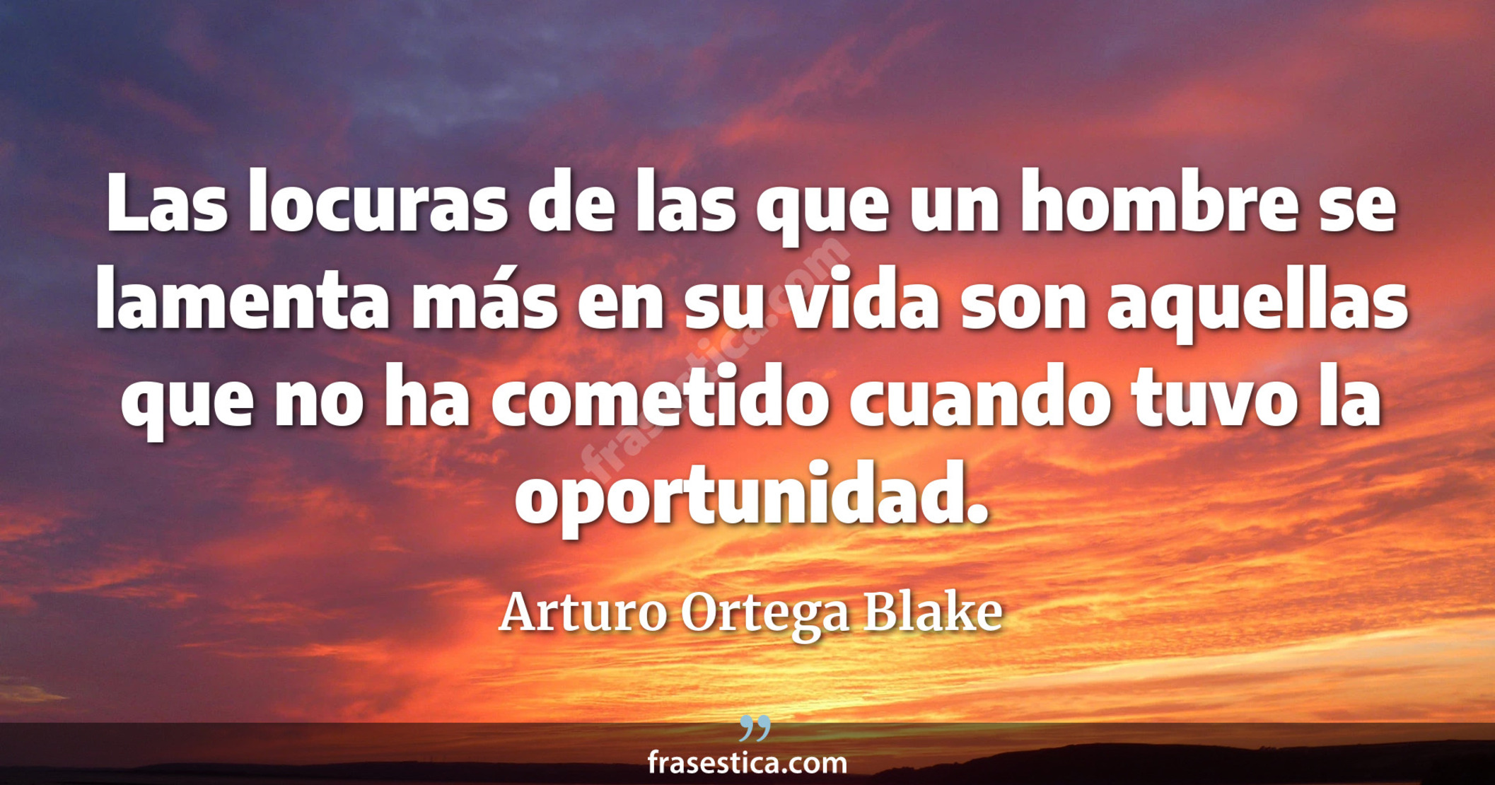 Las locuras de las que un hombre se lamenta más en su vida son aquellas que no ha cometido cuando tuvo la oportunidad. - Arturo Ortega Blake