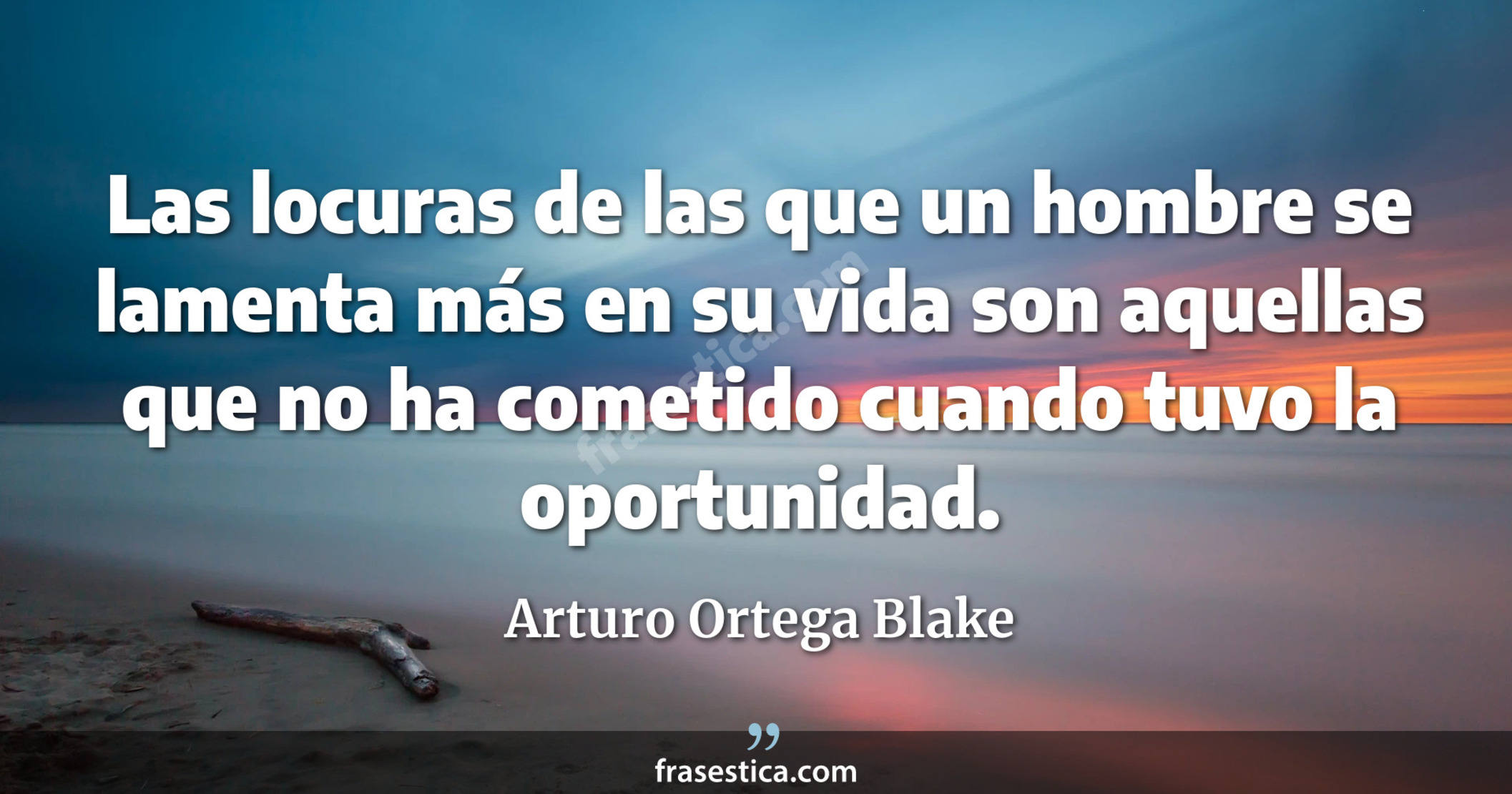 Las locuras de las que un hombre se lamenta más en su vida son aquellas que no ha cometido cuando tuvo la oportunidad. - Arturo Ortega Blake