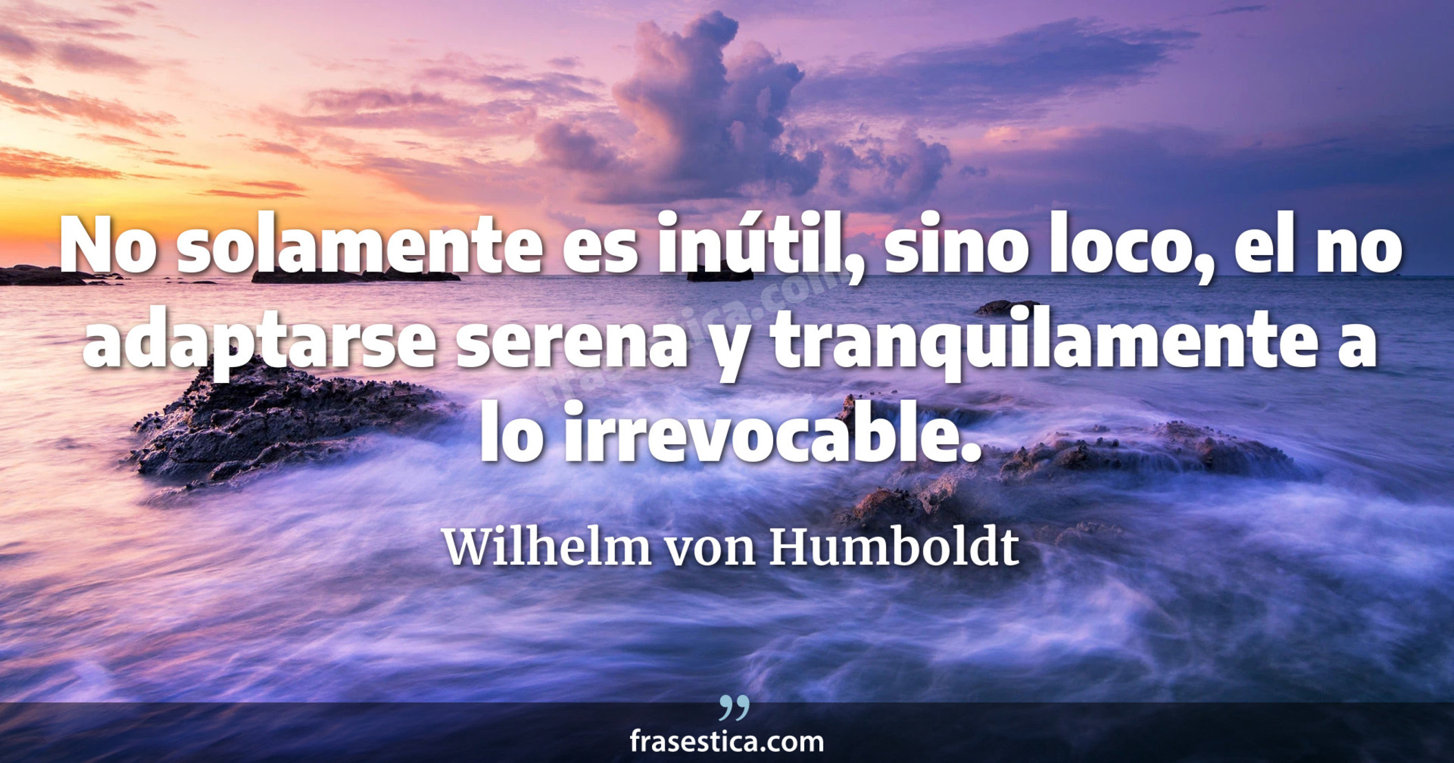 No solamente es inútil, sino loco, el no adaptarse serena y tranquilamente a lo irrevocable. - Wilhelm von Humboldt