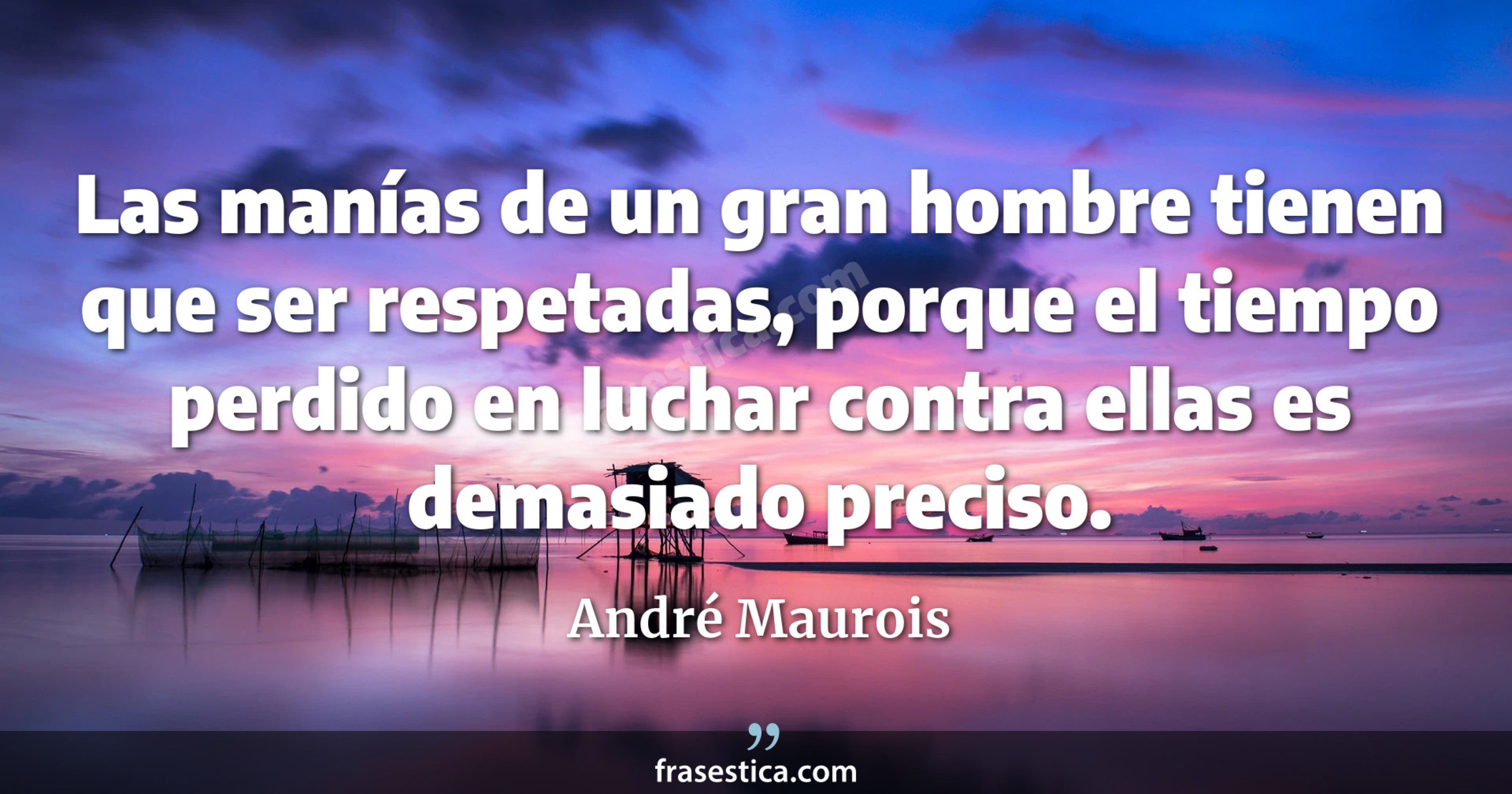 Las manías de un gran hombre tienen que ser respetadas, porque el tiempo perdido en luchar contra ellas es demasiado preciso. - André Maurois