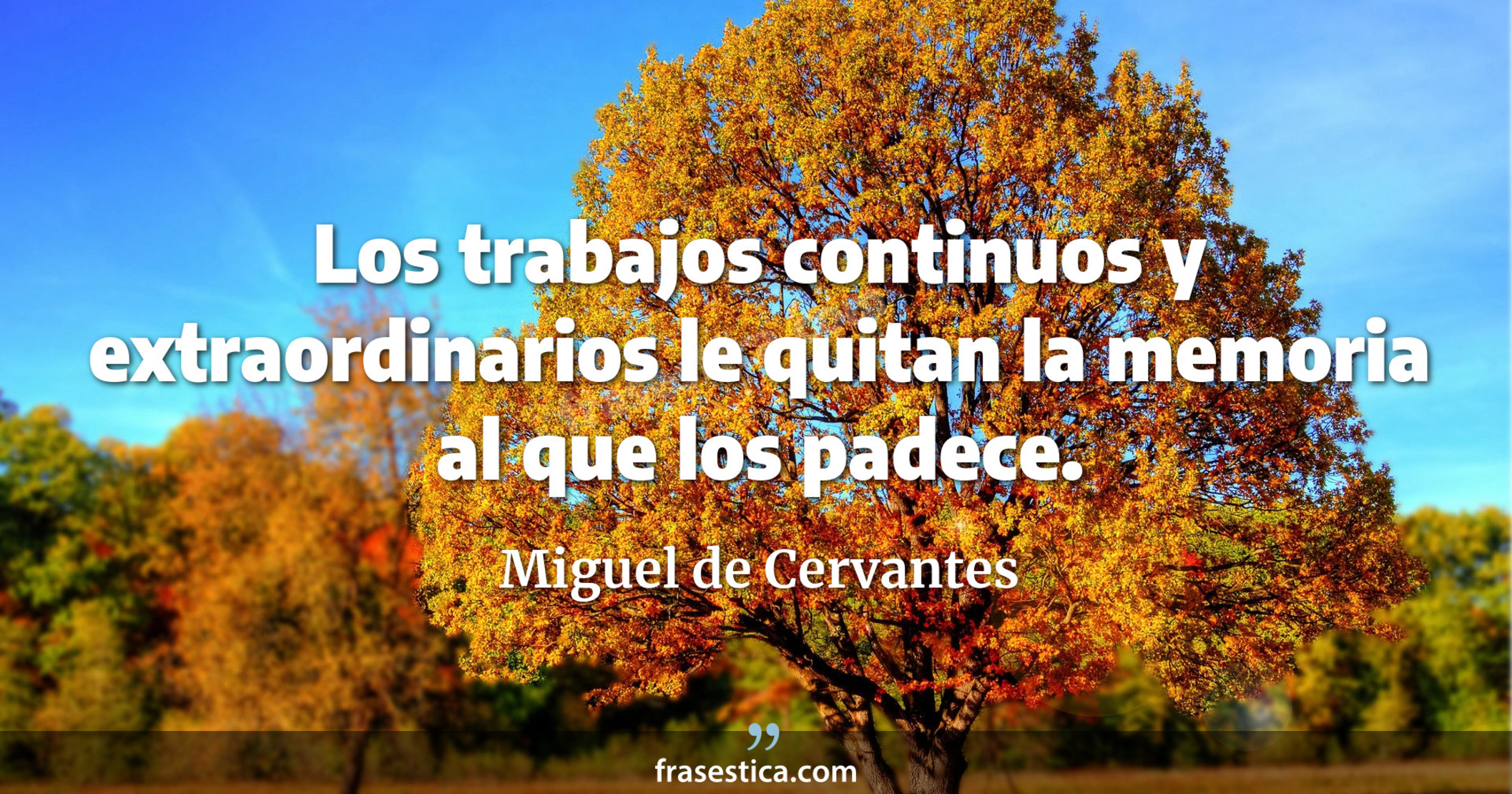 Los trabajos continuos y extraordinarios le quitan la memoria al que los padece. - Miguel de Cervantes