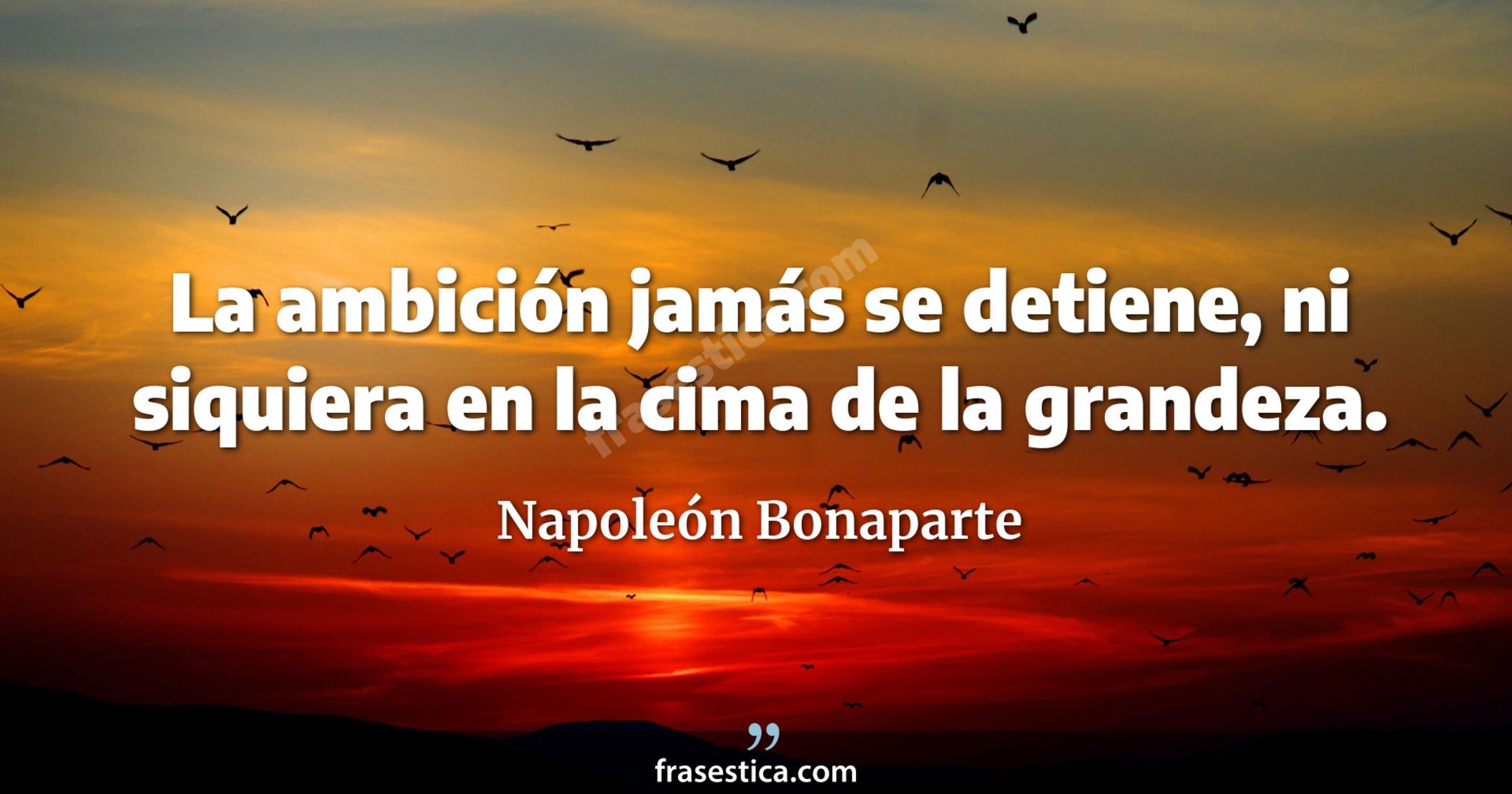 La ambición jamás se detiene, ni siquiera en la cima de la grandeza. - Napoleón Bonaparte