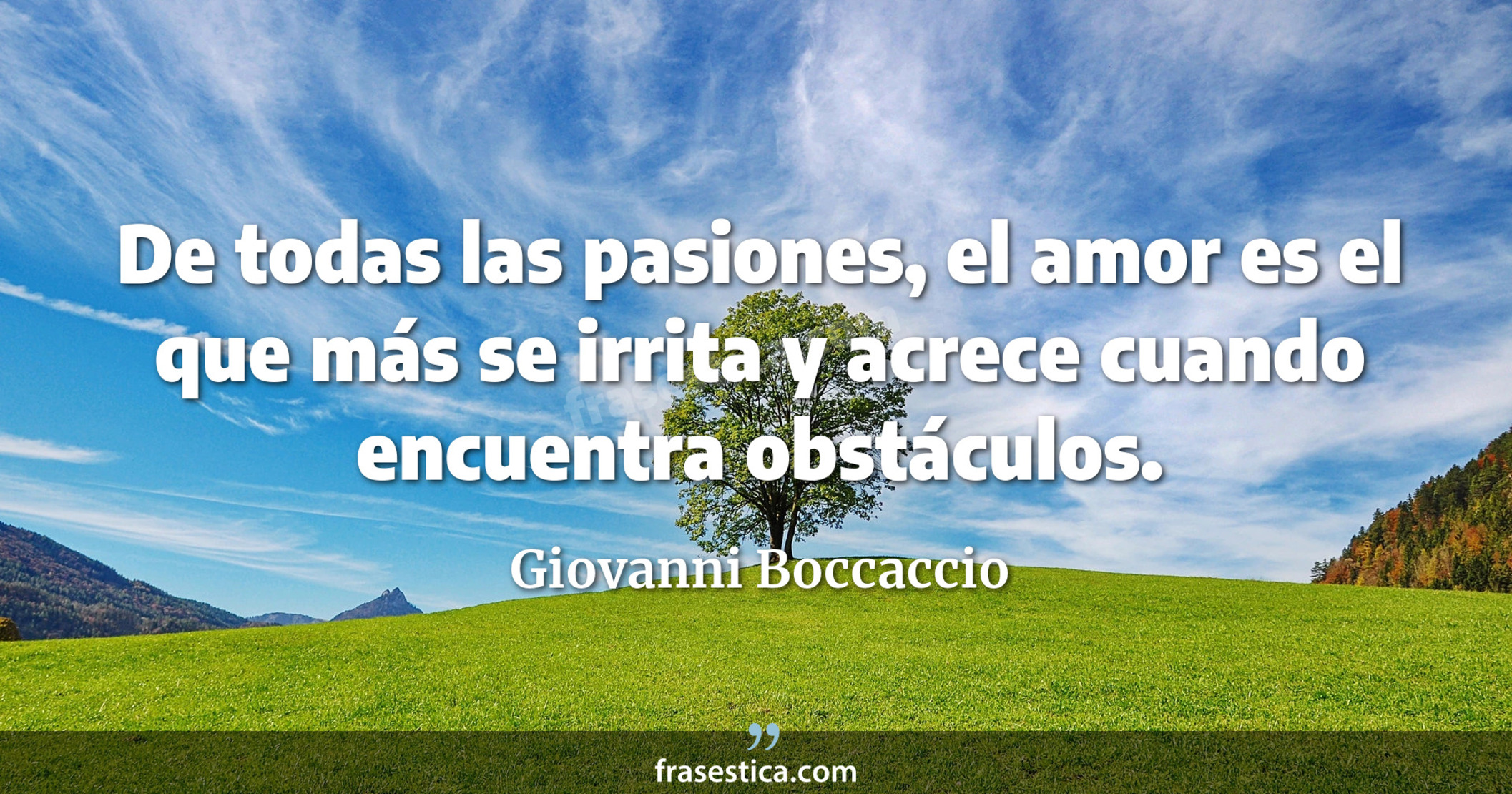 De todas las pasiones, el amor es el que más se irrita y acrece cuando encuentra obstáculos. - Giovanni Boccaccio