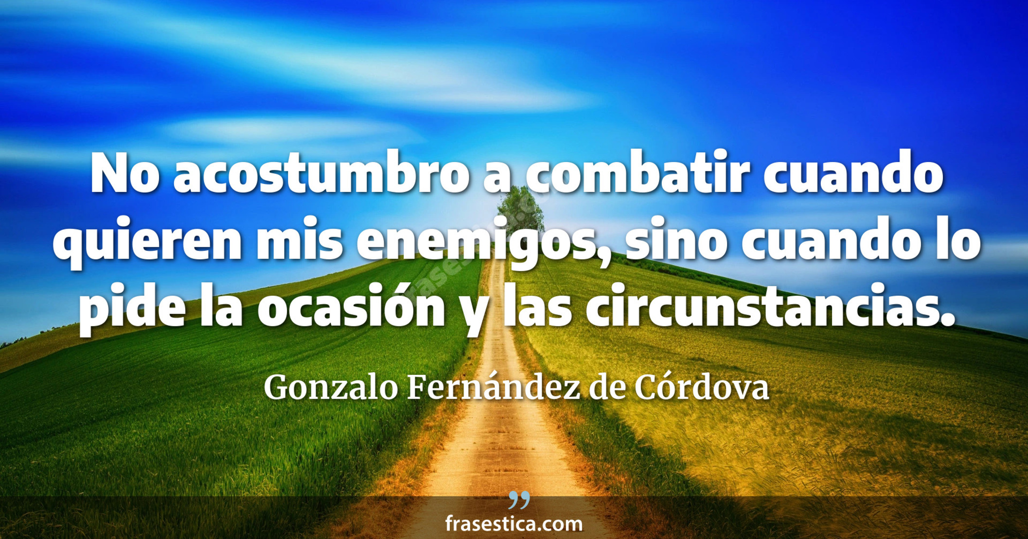 No acostumbro a combatir cuando quieren mis enemigos, sino cuando lo pide la ocasión y las circunstancias. - Gonzalo Fernández de Córdova