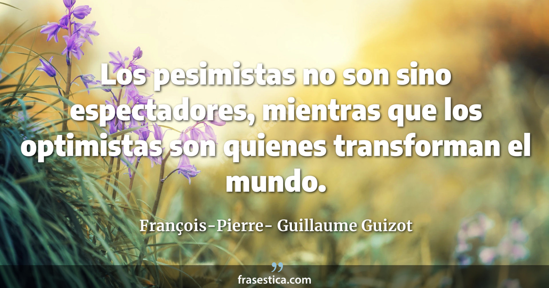 Los pesimistas no son sino espectadores, mientras que los optimistas son quienes transforman el mundo.  - François-Pierre- Guillaume Guizot