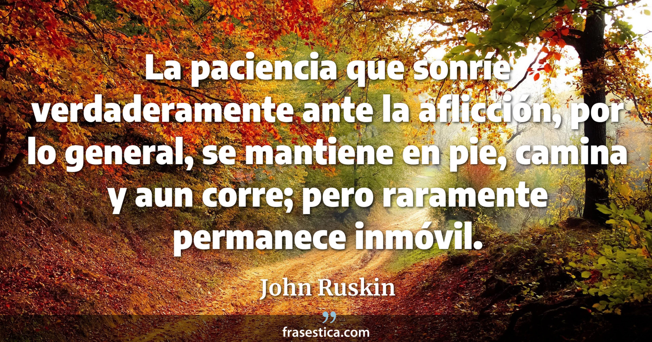 La paciencia que sonríe verdaderamente ante la aflicción, por lo general, se mantiene en pie, camina y aun corre; pero raramente permanece inmóvil. - John Ruskin