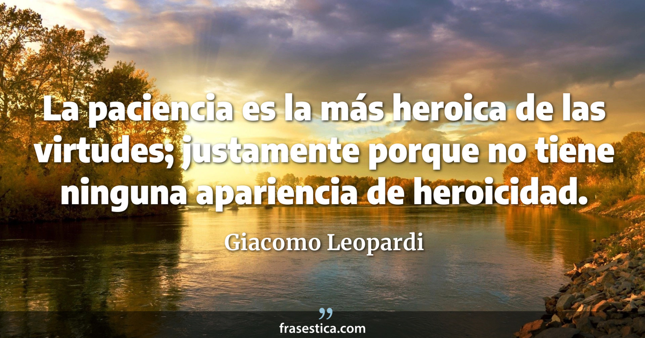 La paciencia es la más heroica de las virtudes; justamente porque no tiene ninguna apariencia de heroicidad. - Giacomo Leopardi