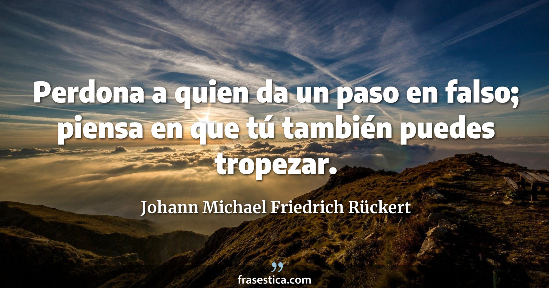 Perdona a quien da un paso en falso; piensa en que tú también puedes tropezar. - Johann Michael Friedrich Rückert