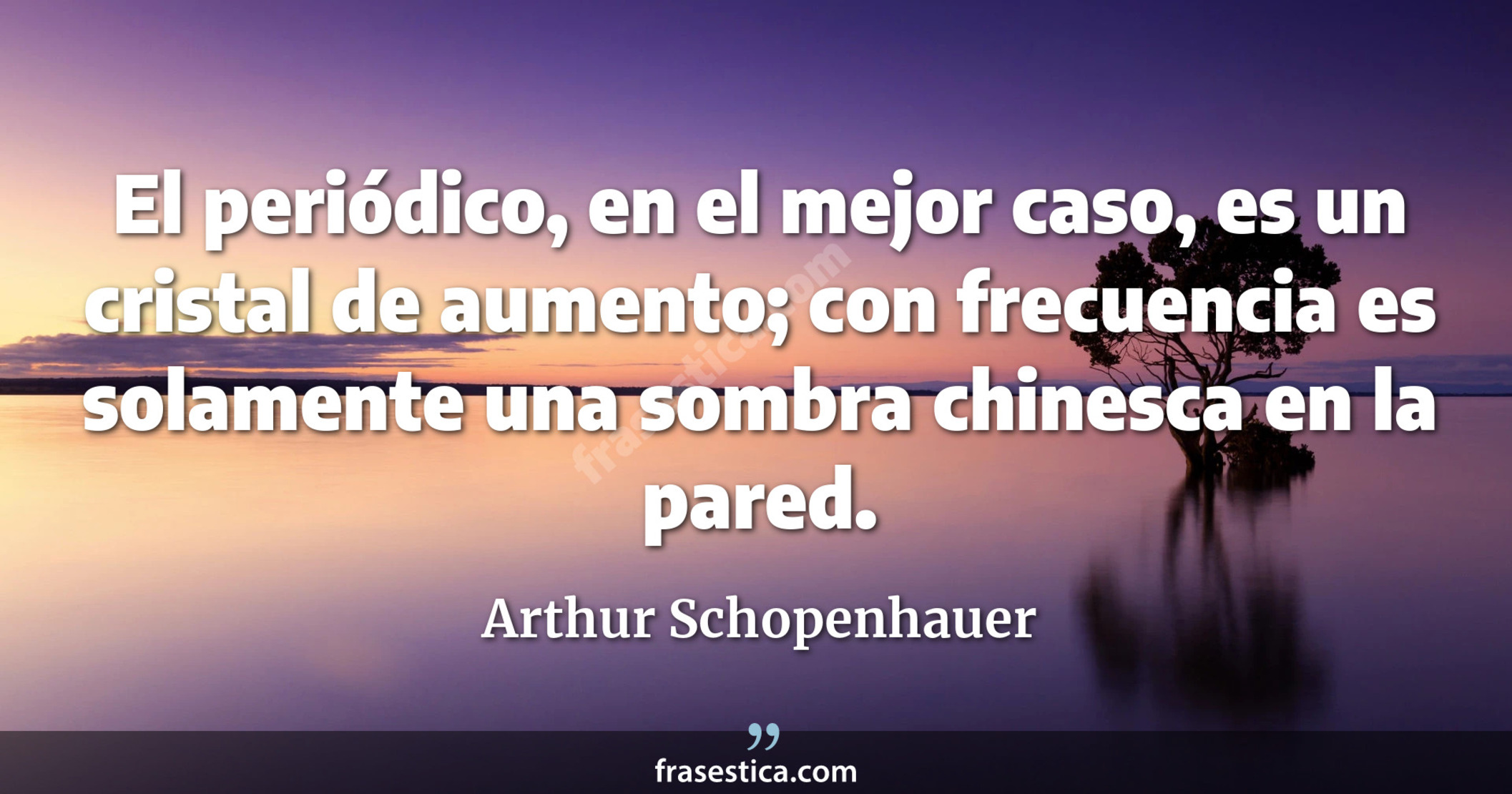 El periódico, en el mejor caso, es un cristal de aumento; con frecuencia es solamente una sombra chinesca en la pared. - Arthur Schopenhauer