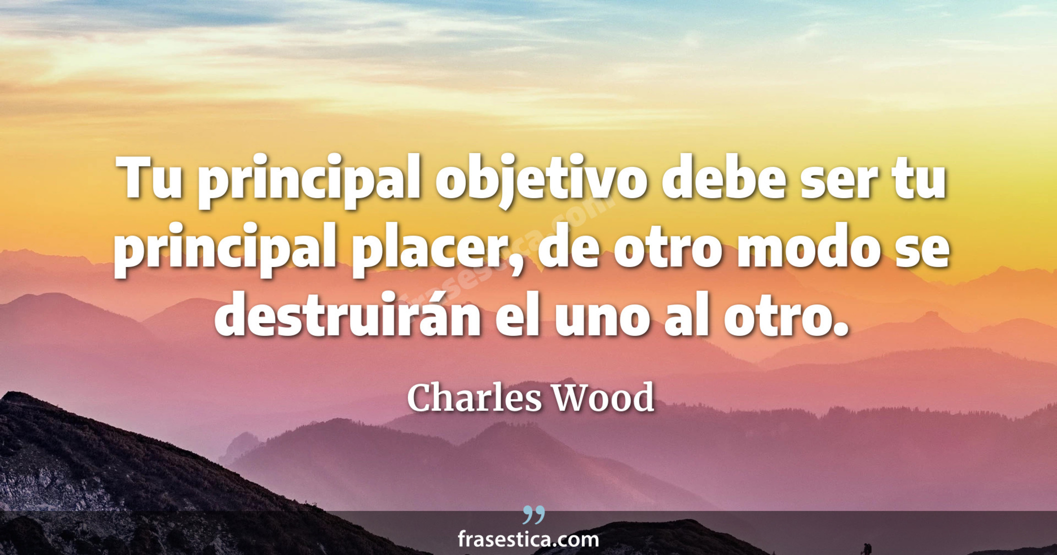 Tu principal objetivo debe ser tu principal placer, de otro modo se destruirán el uno al otro. - Charles Wood