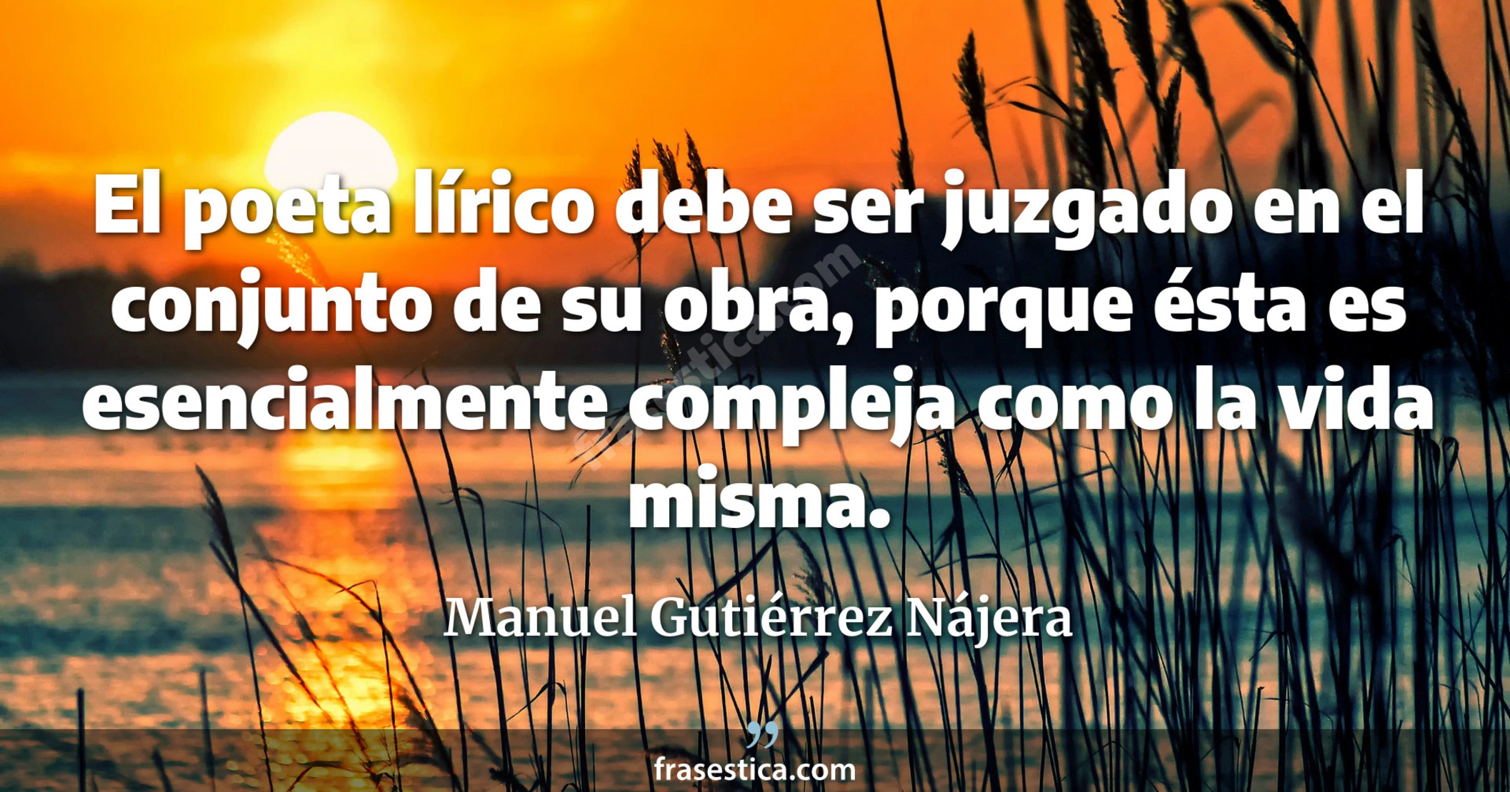El poeta lírico debe ser juzgado en el conjunto de su obra, porque ésta es esencialmente compleja como la vida misma. - Manuel Gutiérrez Nájera