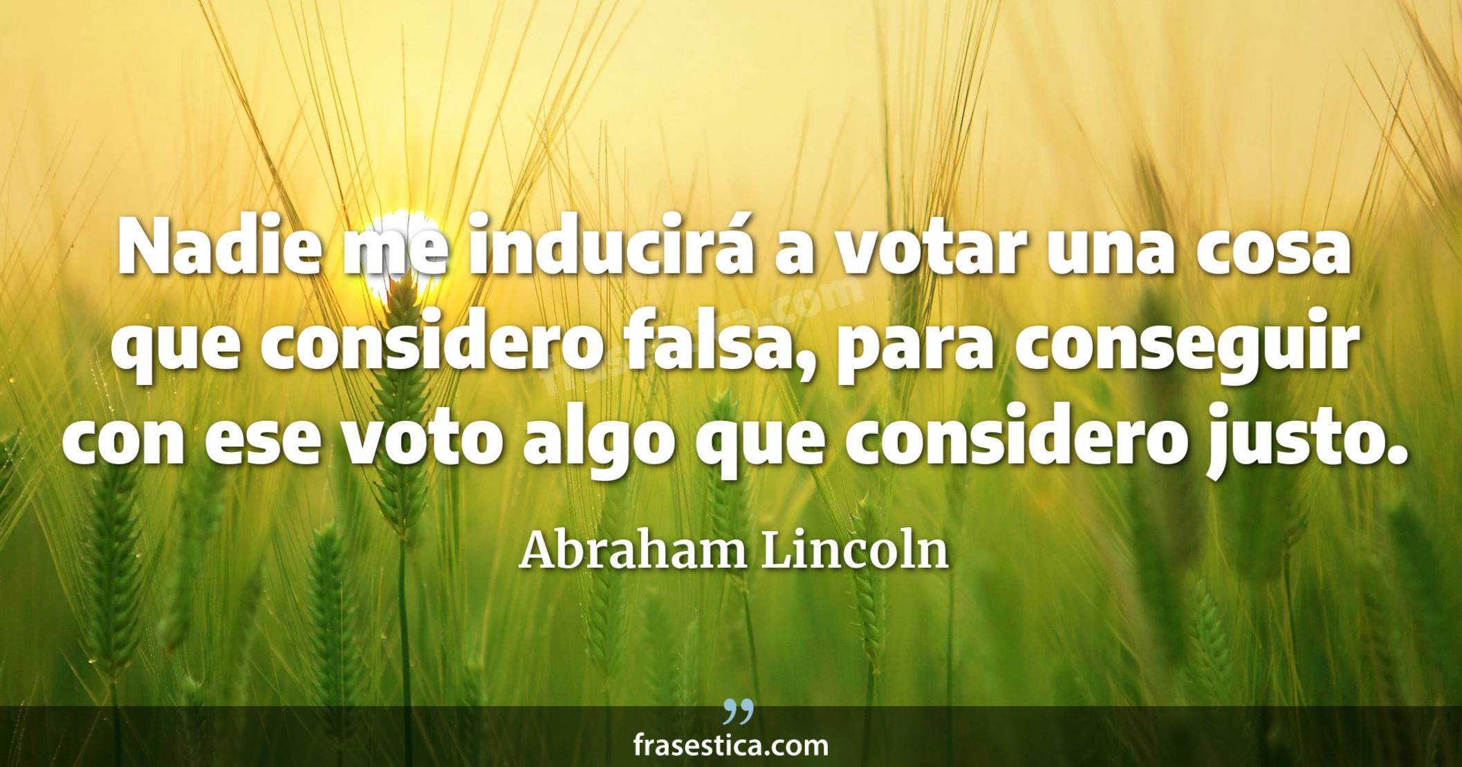 Nadie me inducirá a votar una cosa que considero falsa, para conseguir con ese voto algo que considero justo. - Abraham Lincoln